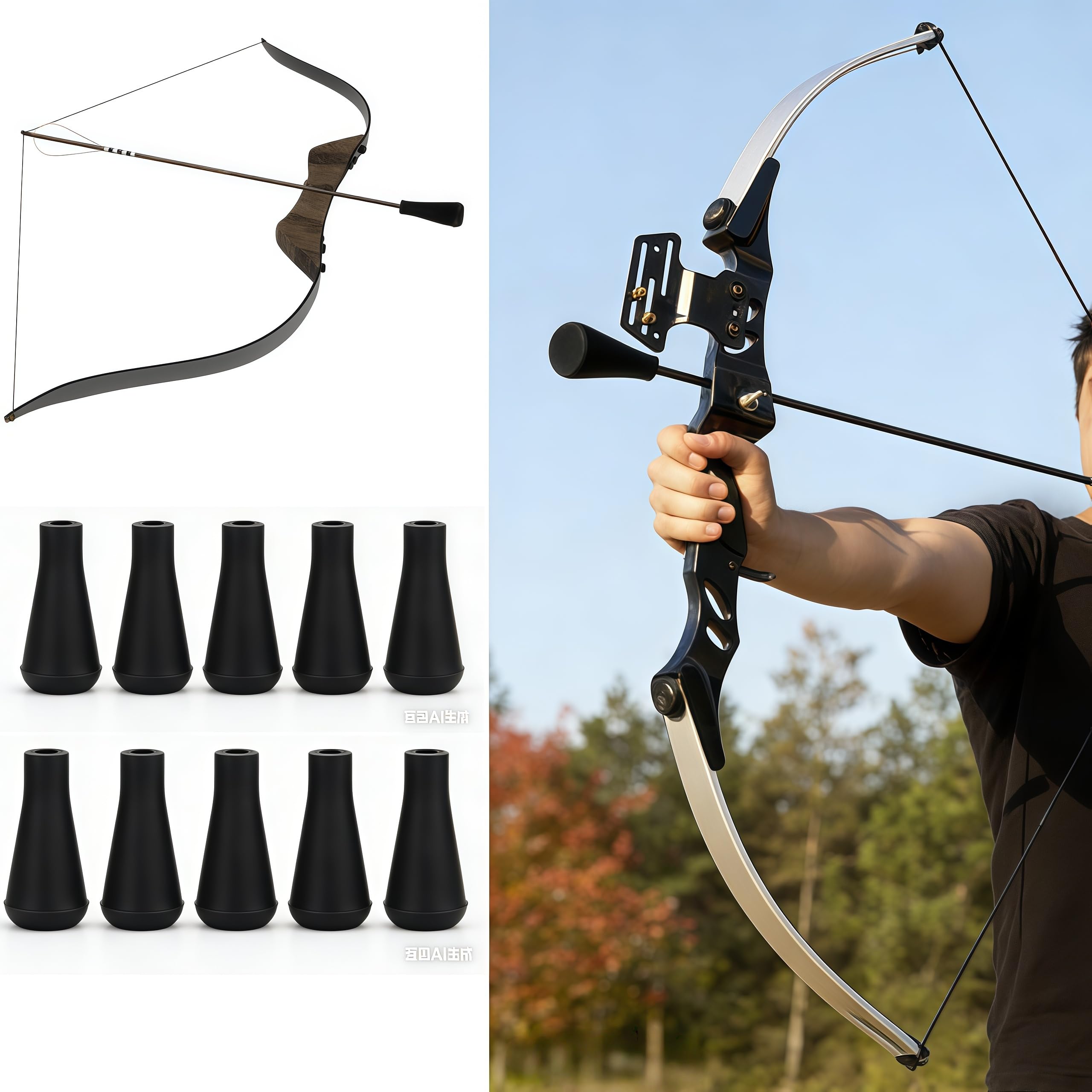 Broadhead Lot de 10 pointes de flèche de rechange en caoutchouc souple pour tir à l'arc, pratique cible et entraînement de chasse – Convient pour les tiges en fibre de verre et de carbone de
