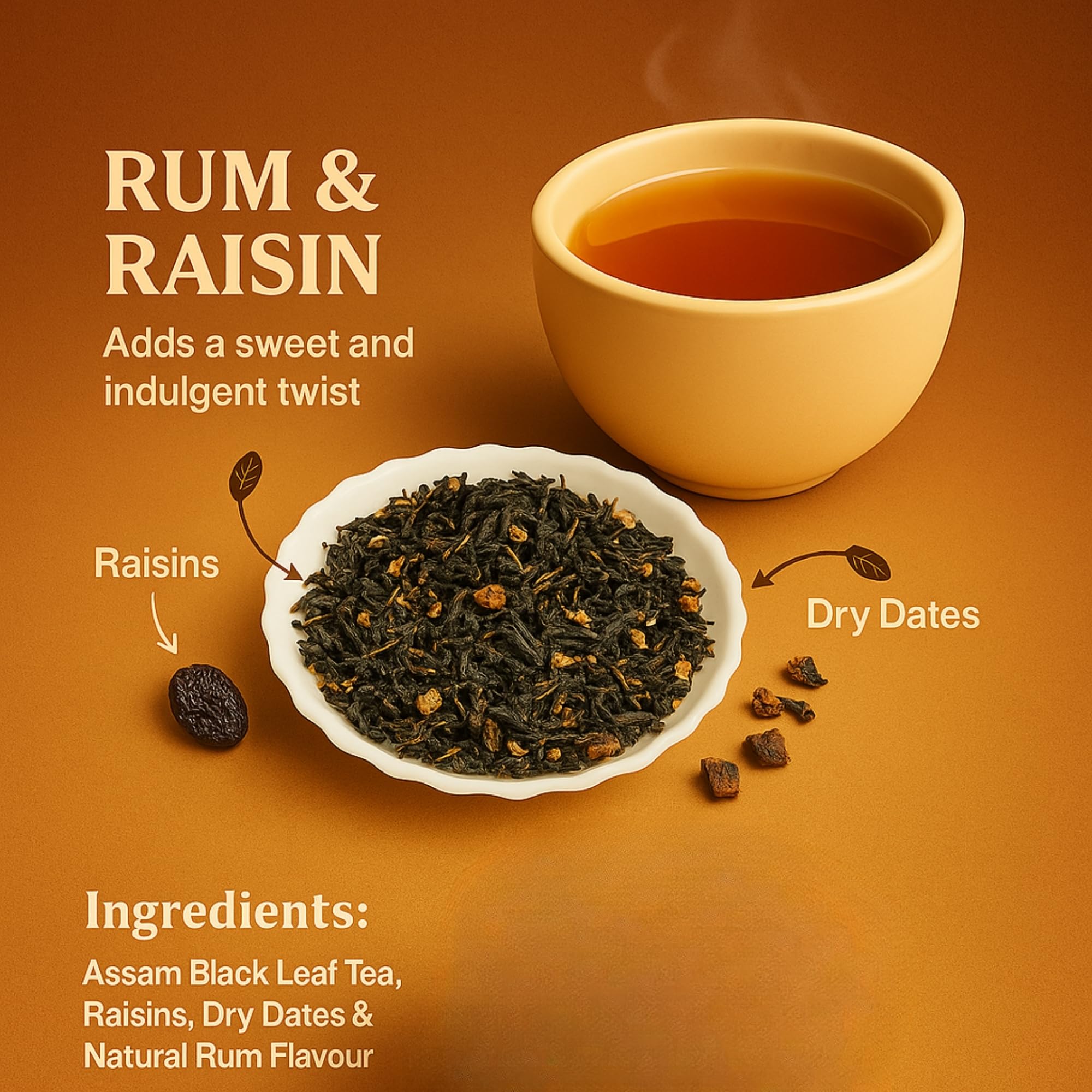 Brewora Rum & Raisin Black Tea | Exotic Flavored Tea Blend with Fruity Aroma | Premium Loose Leaf Dessert-Inspired Tea 3