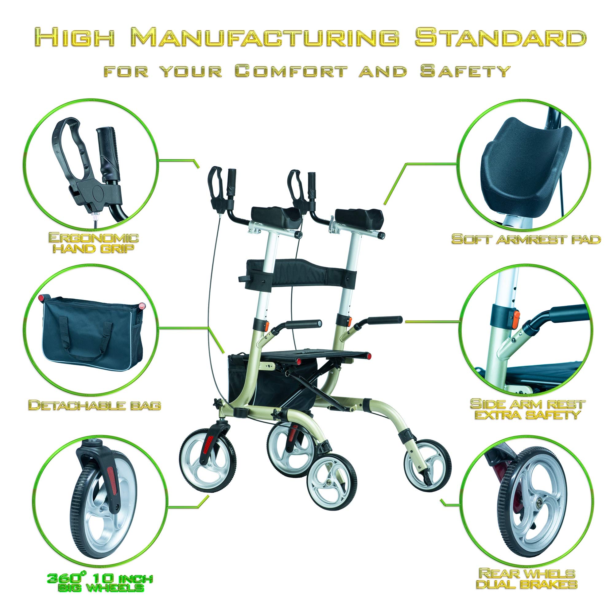 WINLOVE Folding Rollator Walker Mobility Walking Aid with Armrests and