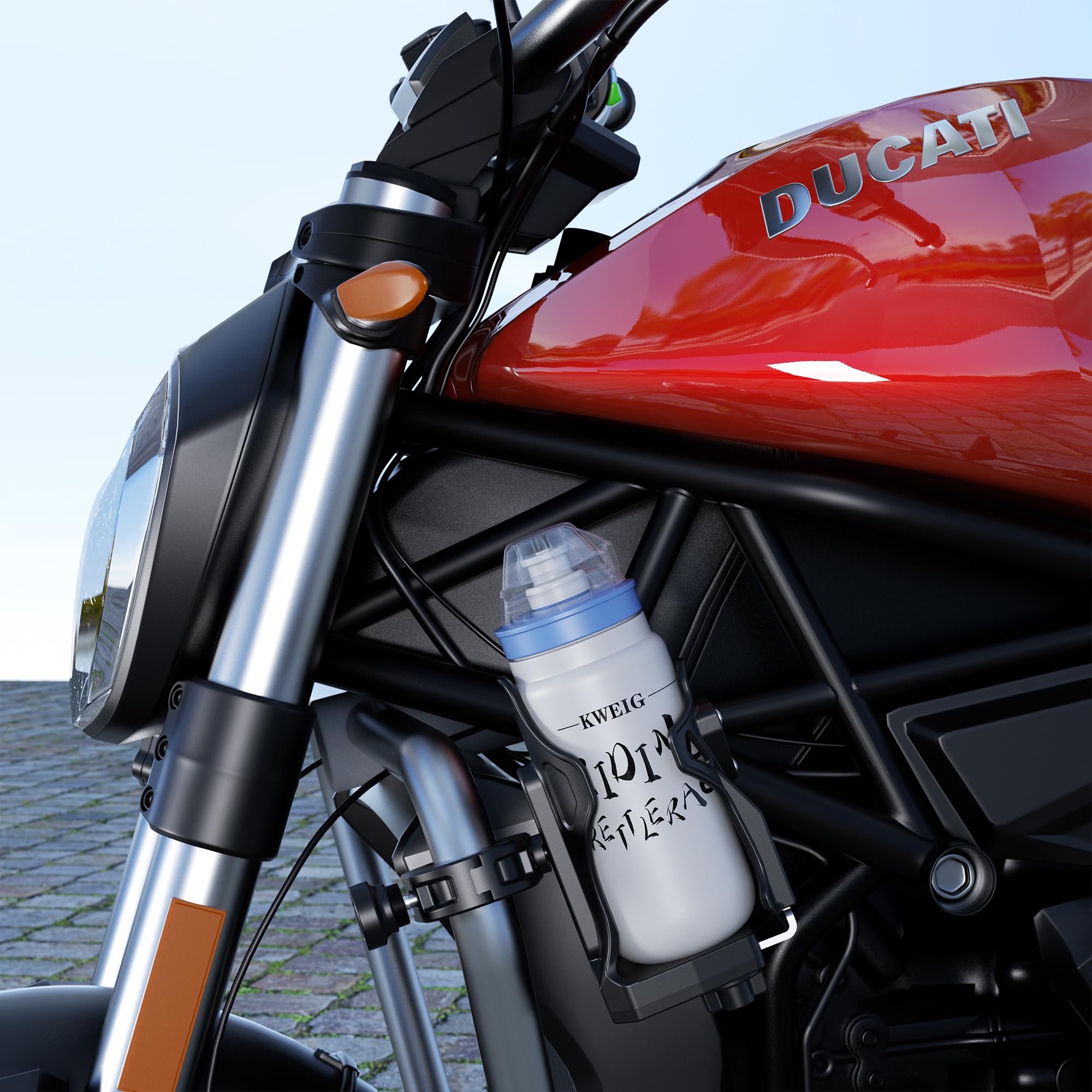 iMESTOU Porte-gobelet Antivol pour Moto, Porte-Bouteille d'eau pour ATV Compatible avec Les Bouteilles de 50 à 90 mm de Diamètre, avec Pince Métallique 12,7-33 mm pour Vélo, Scooter, Poussette...