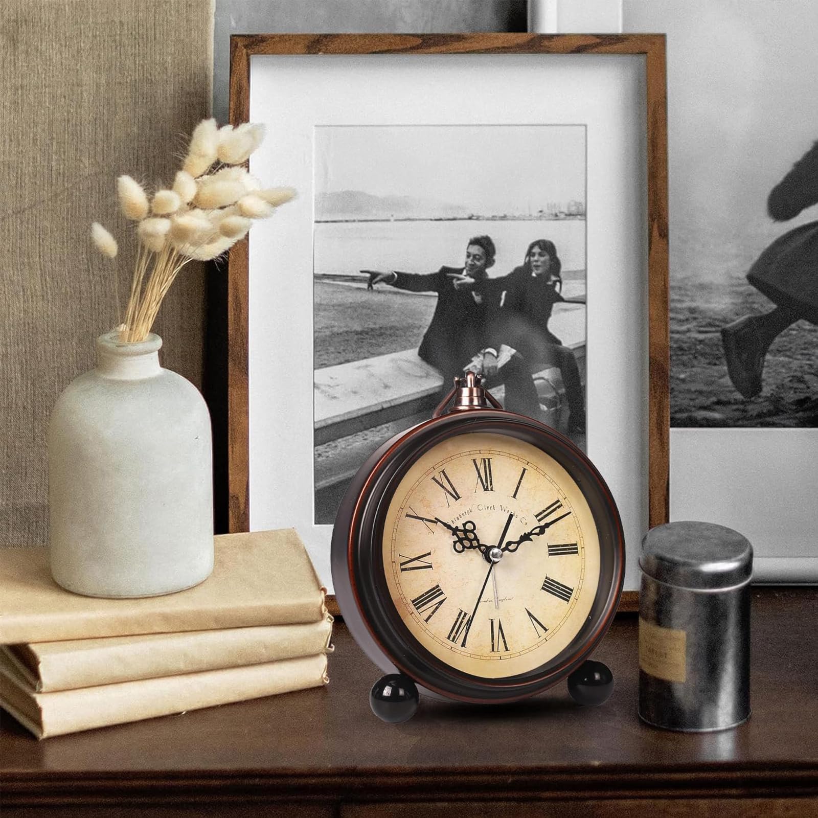 Orologio Da Scrivania Retrò Maxspace - Sveglia Silenziosa Senza Ticchettio, Batteria AA, Vetro Frontale - Foto 4