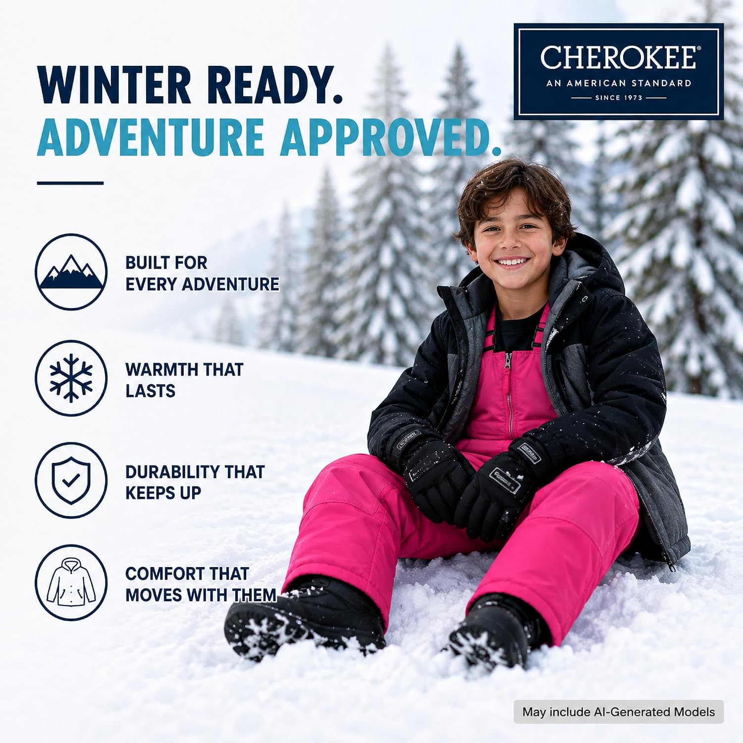 Cherokee Kids Snow Bib - Insulated Winter Bib Overalls for Girls and Boys
