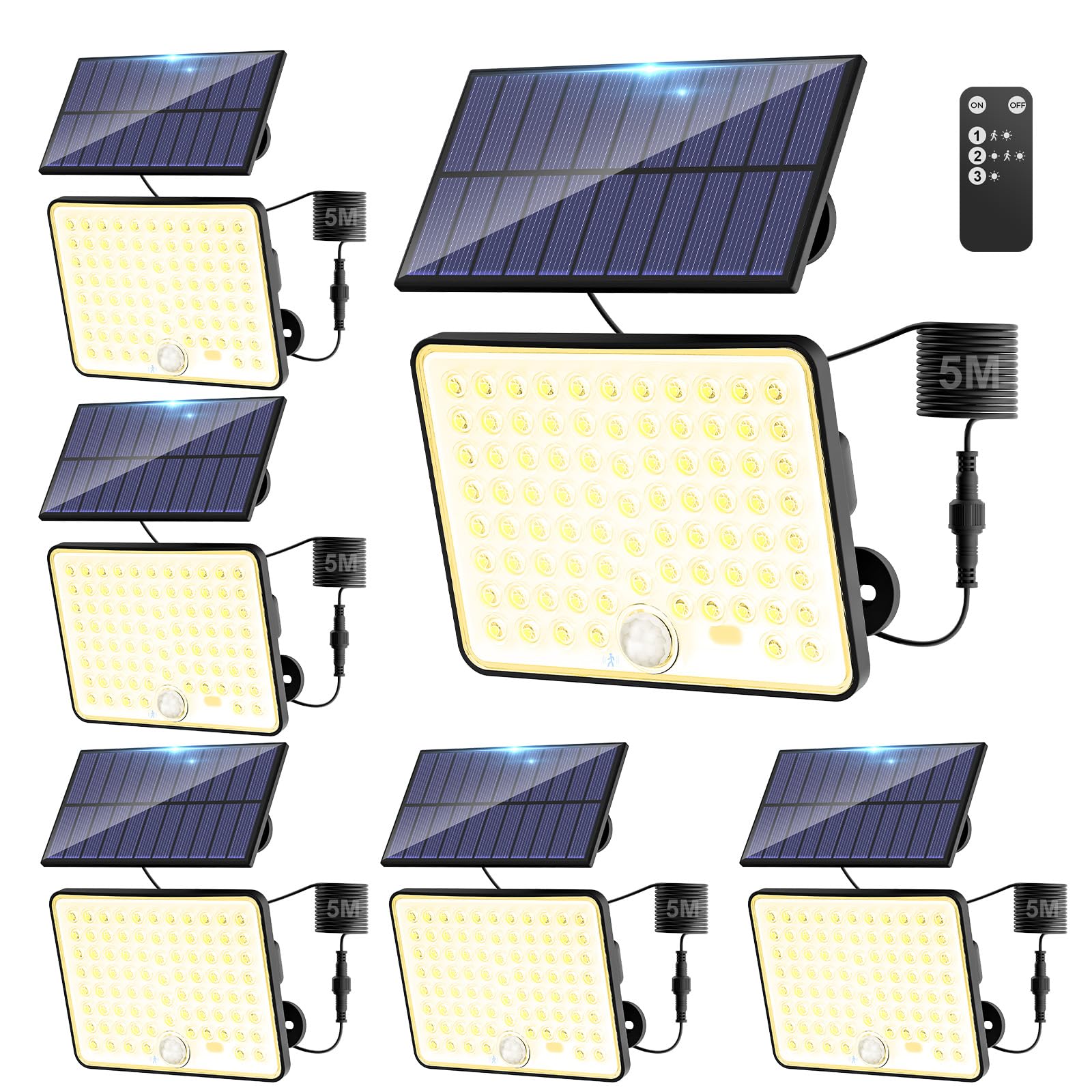 Kolpop Solar Lights Outdoor Garden with Lenses, 3 Modes Remote Solar Security Lights Outdoor Motion Sensor, IP65 Waterproof Solar Powered Pir Flood Light for Shed Porch Yard Garage, 6 Packs