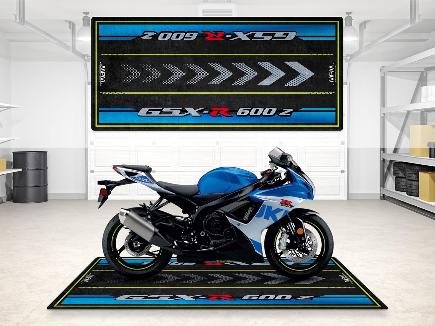 Garage Mat for GSX R600Z Motorcycle Model, Parking mat, Pit Mat, Washable Non-Slip Garage and Showroom Floor Carpet (Size 1: 86.6 x 39.4/220 x 100 cm)