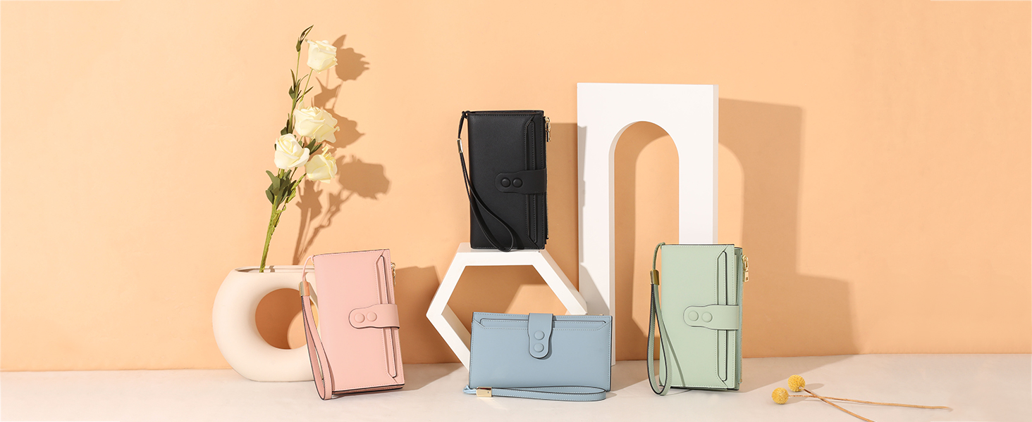 Sendefn Wallet Women's Wristlet Wallet With RFID Blocking - Large Capacity Leather Credit Card Holder & Phone Purse Phone Wallet Women