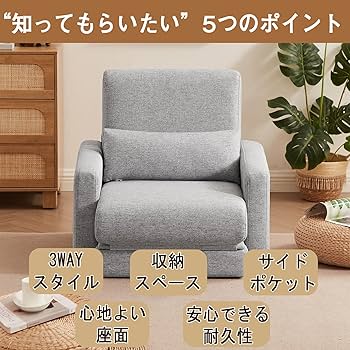 Amazon｜3WAY ソファーベッド 1人掛け 収納付き ローソファー