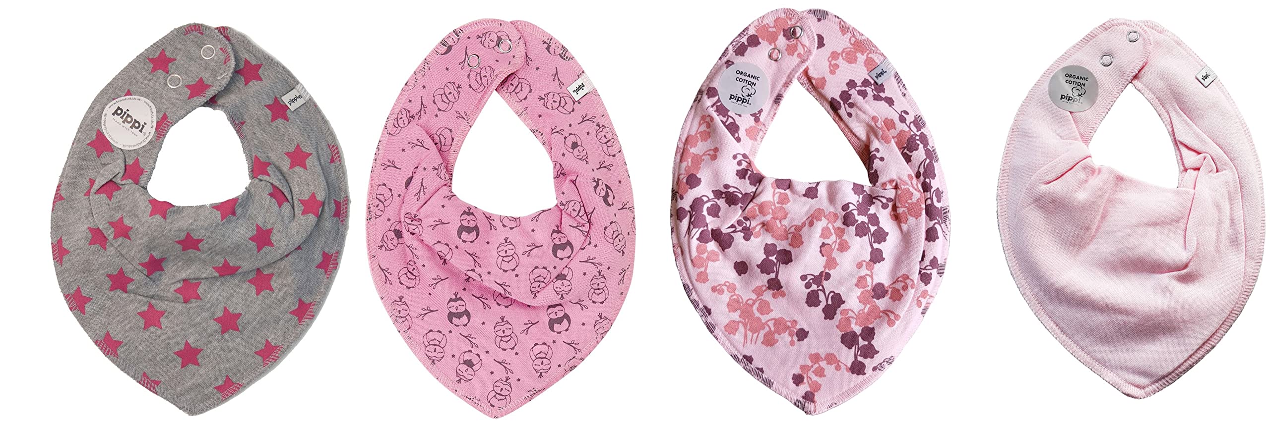 Pippi Halstuch 3er-Pack Aus Bio-Baumwolle – Saugstark, Mit Druckknopf, Für Babys & Kleinkinder (Rosa/Blau)
