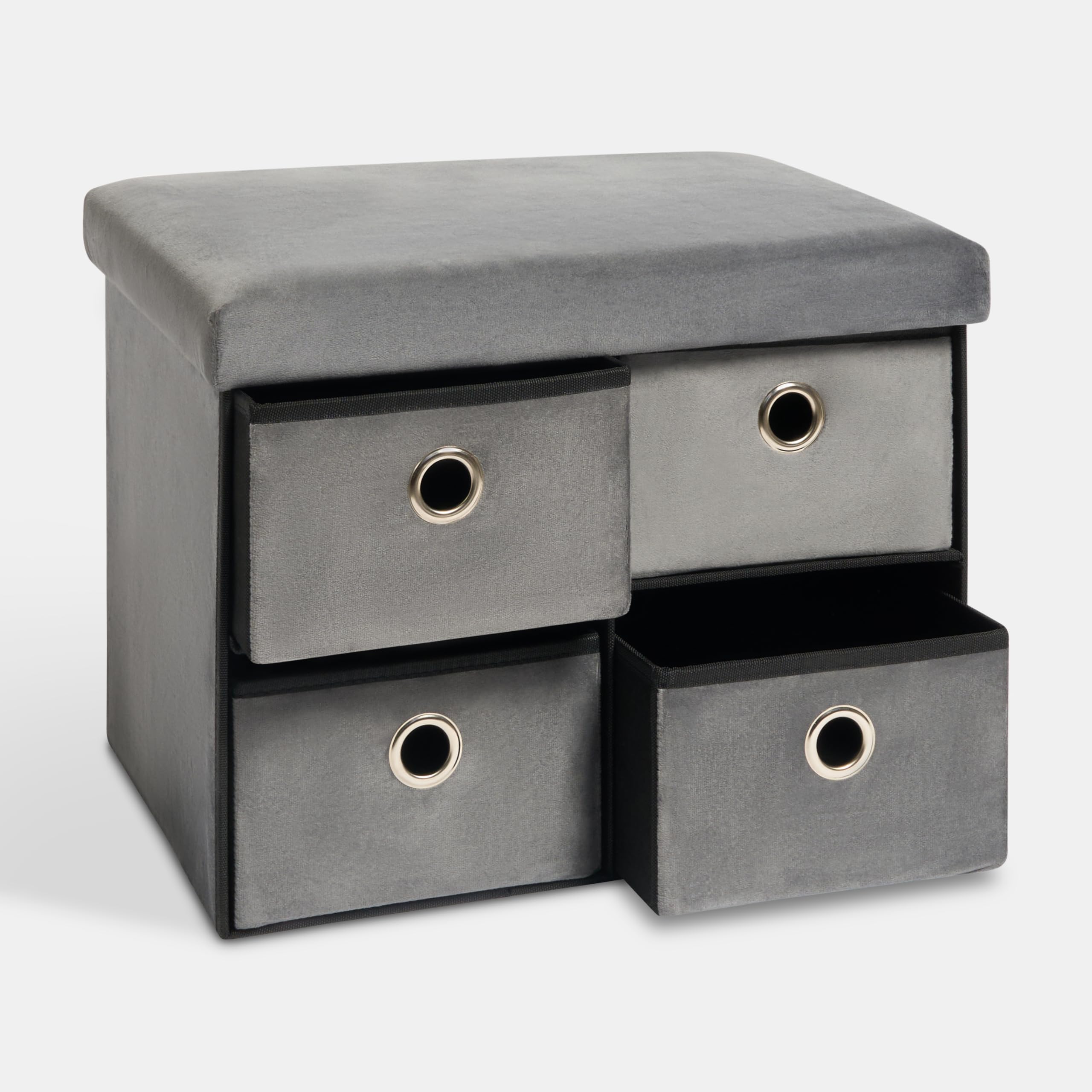 OHS 4 Fabric Drawers Storage Unit organizer, Matte Velvet Upholstered 4 Cube Drawer Storage Chest of Drawers with Metal Handle Cube Unit organizer for Bedroom Living Room, Charcoal Grey