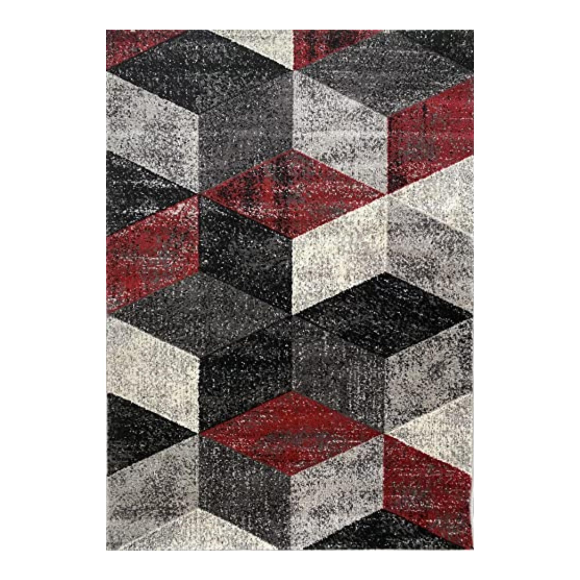 ALFOMBRAS IBERIA | Alfombra de Salón Moderna Volga | Alfombra Grande para Salon o Dormitorio | con Diseño en Color Gris y Rojo | Fabricada en España con Polipropileno Frisse (160 X 230 CM)
