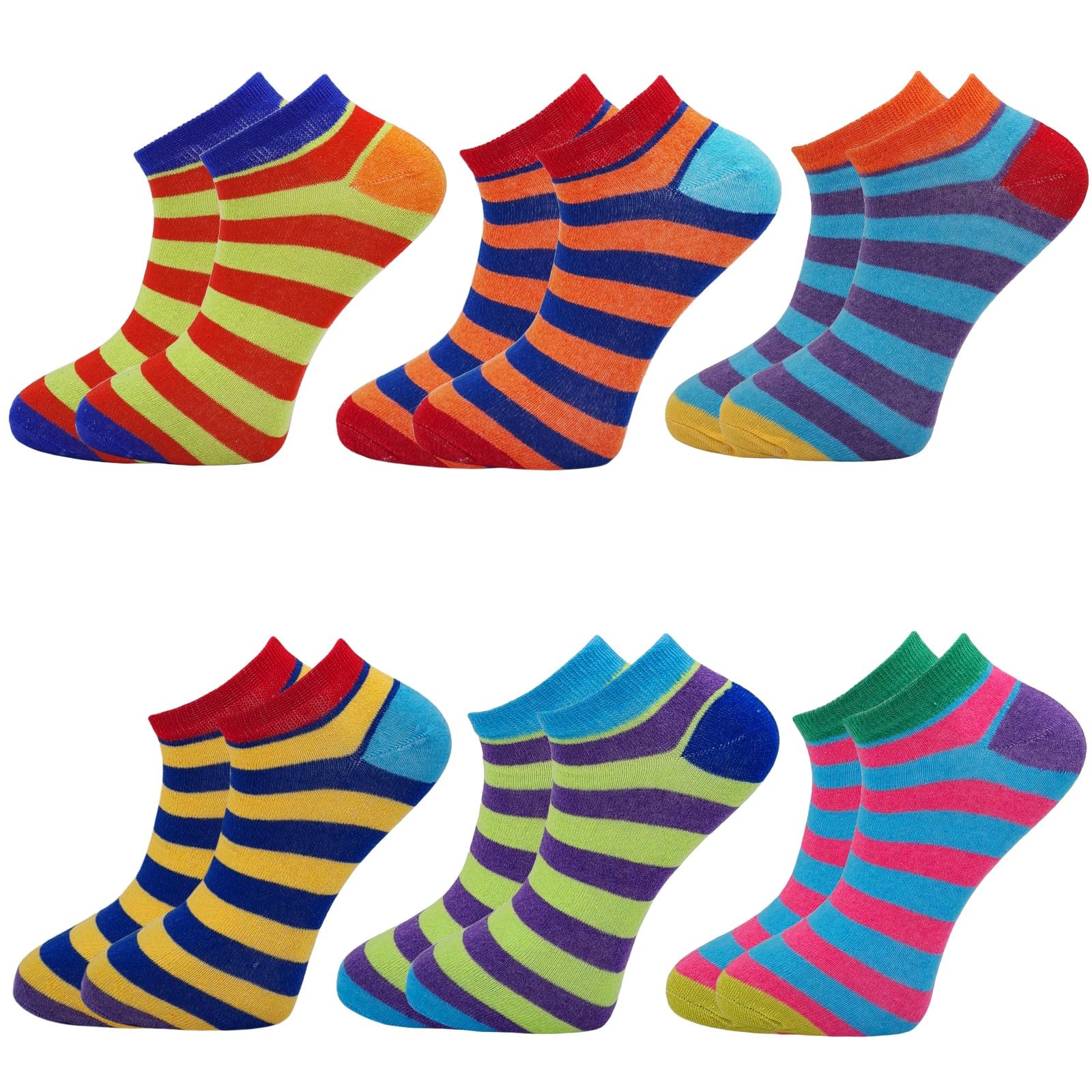 Mens Trainer Socks 6 Pairs Neon Stripes Striped Design Shoe Liners Sportswear Adults 6-11