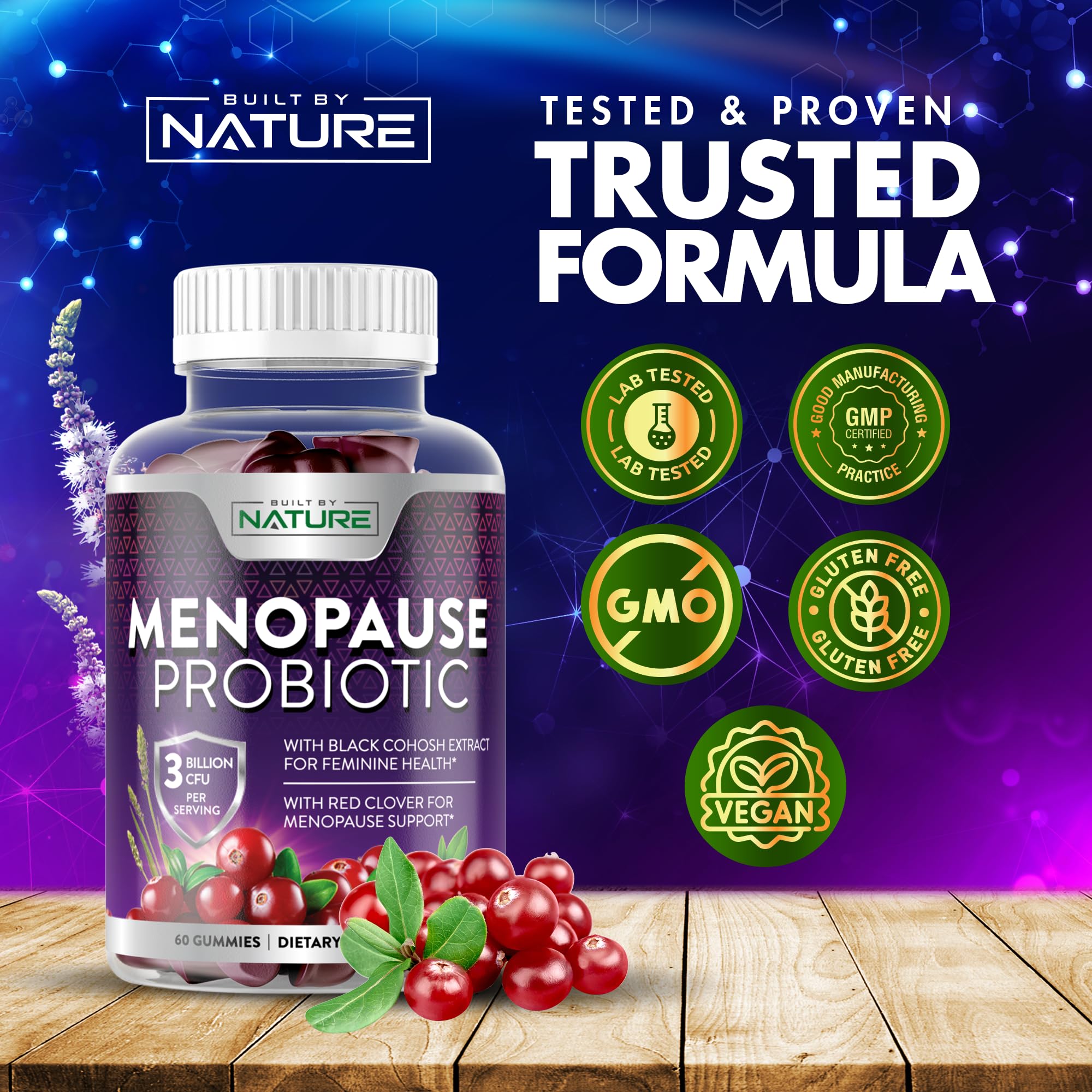 Menopause Supplements for Women - Menopause Probiotic Gummy - Women’s Menopause Relief for Hot Flashes, Night Sweats & Mood Swings with Black Cohosh & Cranberry - Non-GMO, Vegan - 60 Gummies — Amazon image 6
