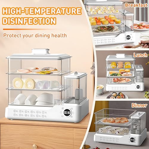 Miniatura 6 de Vaporizador eléctrico de 24 L, vaporizador de alimentos de 3 niveles, vaporizador comercial de acero inoxidable con tanque de agua desmontable,