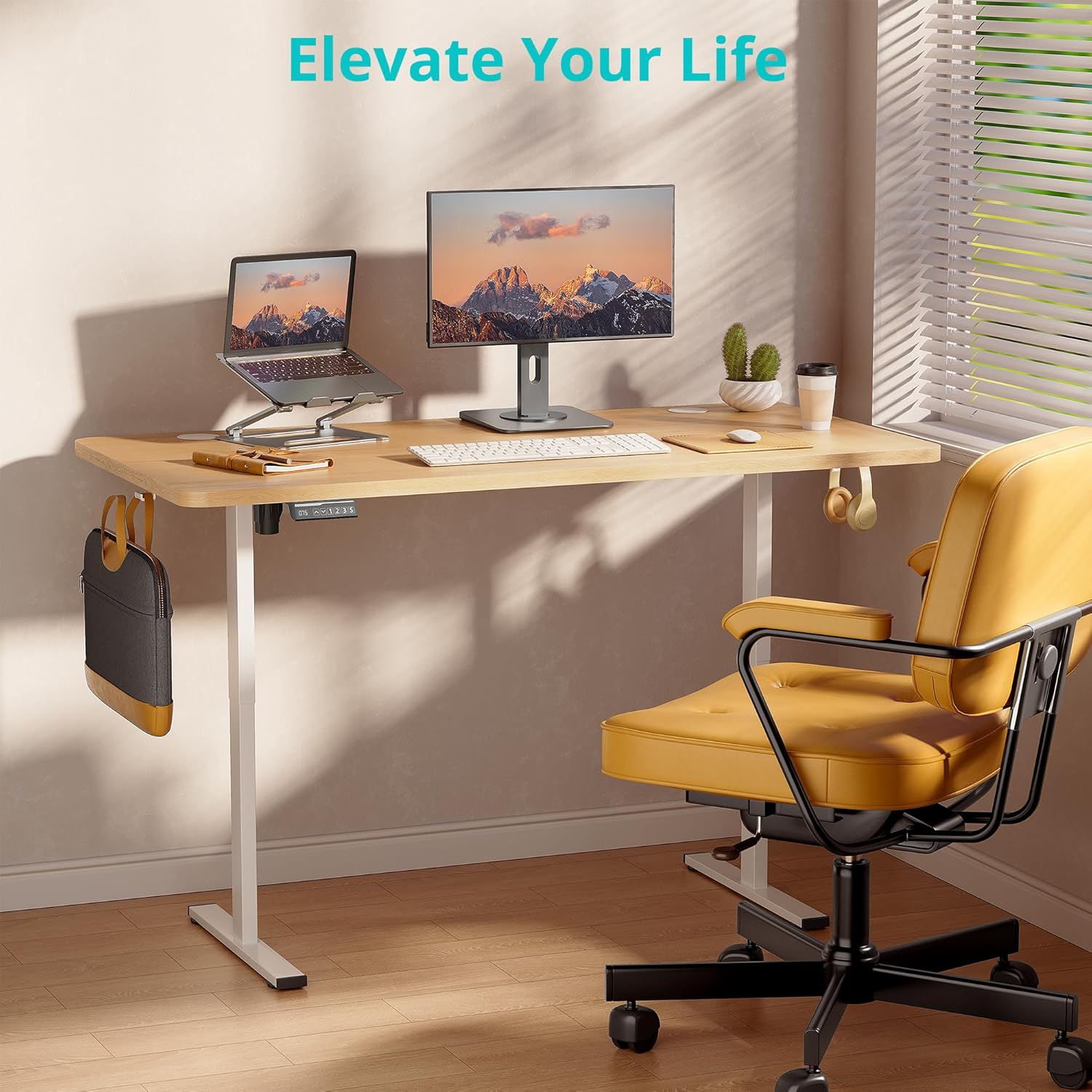 Simple Deluxe Electric Standing Desk, Adjustable Height Stand up Desks, 24x48 Inches Sit Stand Home Office Desk with Cable Management, 3 Memory Preset Adjustable Height Desks, Natural