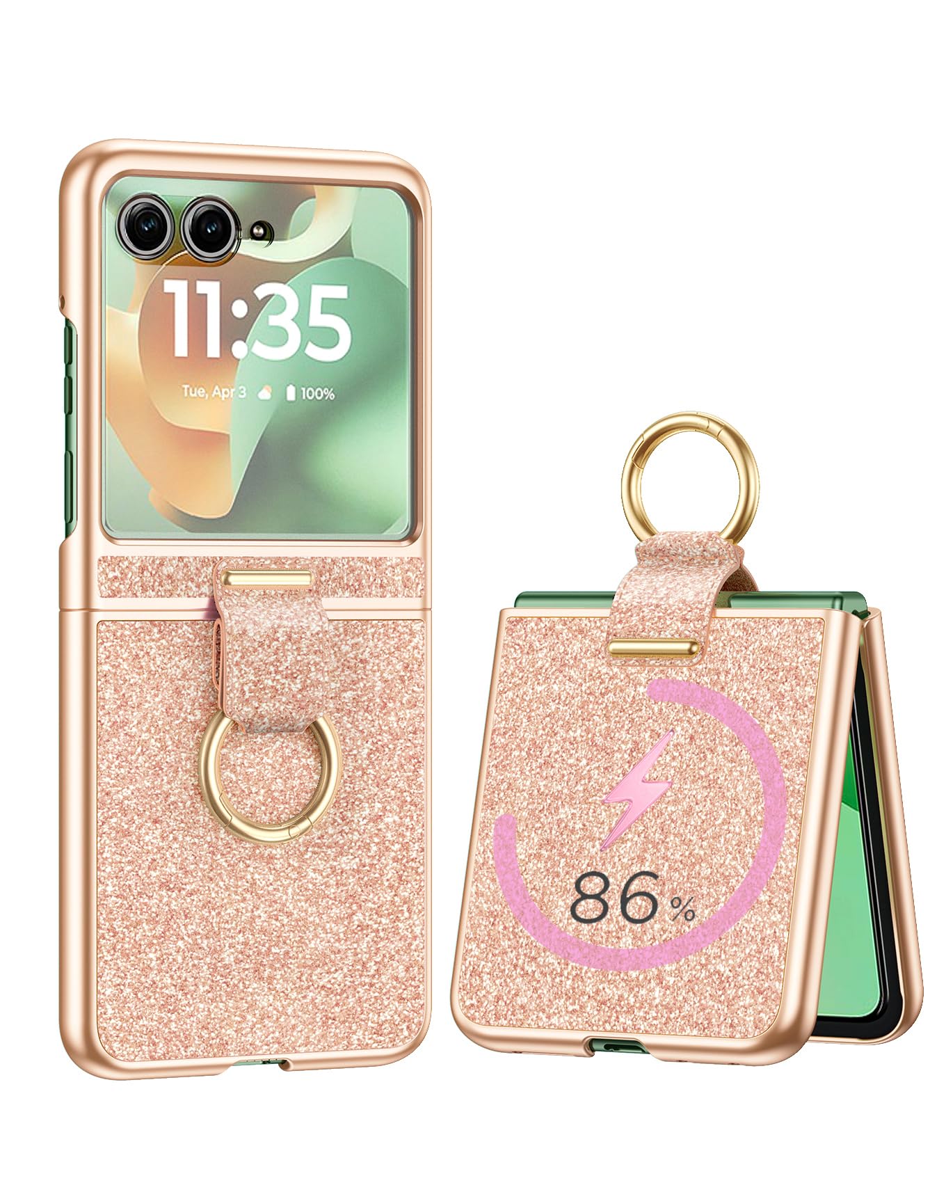 Zcgibo Glitter Case for Motorola Razr 2024/2025 Case [Not fit Ultra or Plus] with Built-in Screen Protector & Ring Holder, Wireless Charging