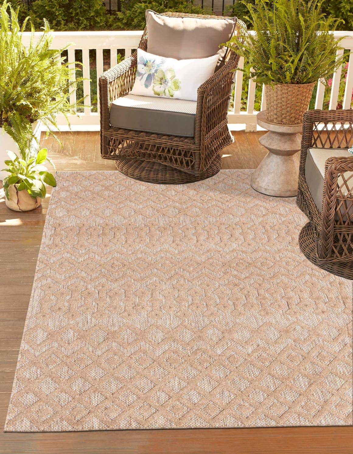 Unique Loom Outdoor Trellis Textured Collection Area Rug - Osage (4' 1" x 6' 1" Rectangle, Beige)