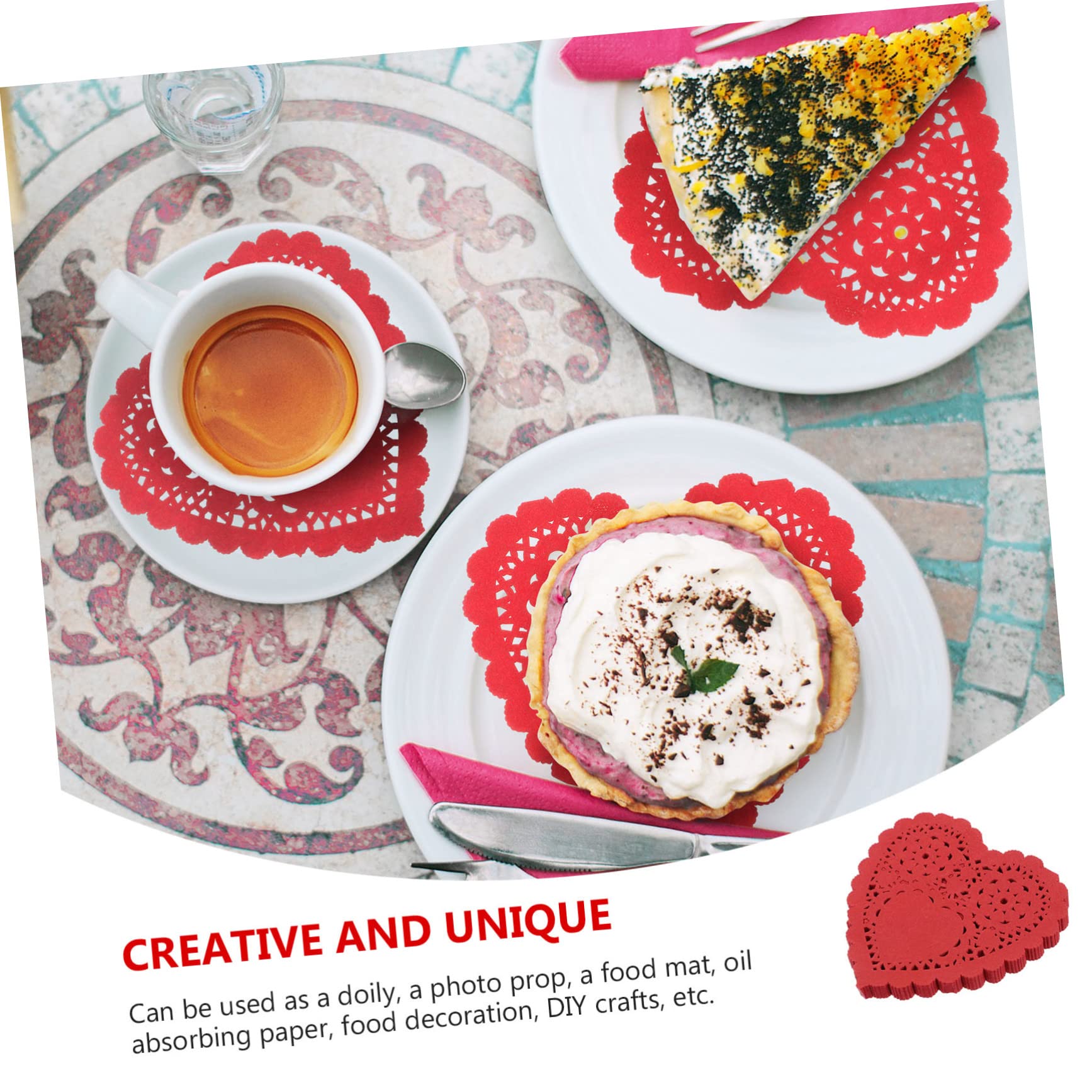 Cabilock 100pcs Heart Shaped Cake Base Paper Mats Decorative Food Paper Pads Oil Absorbing Sheets for Desserts