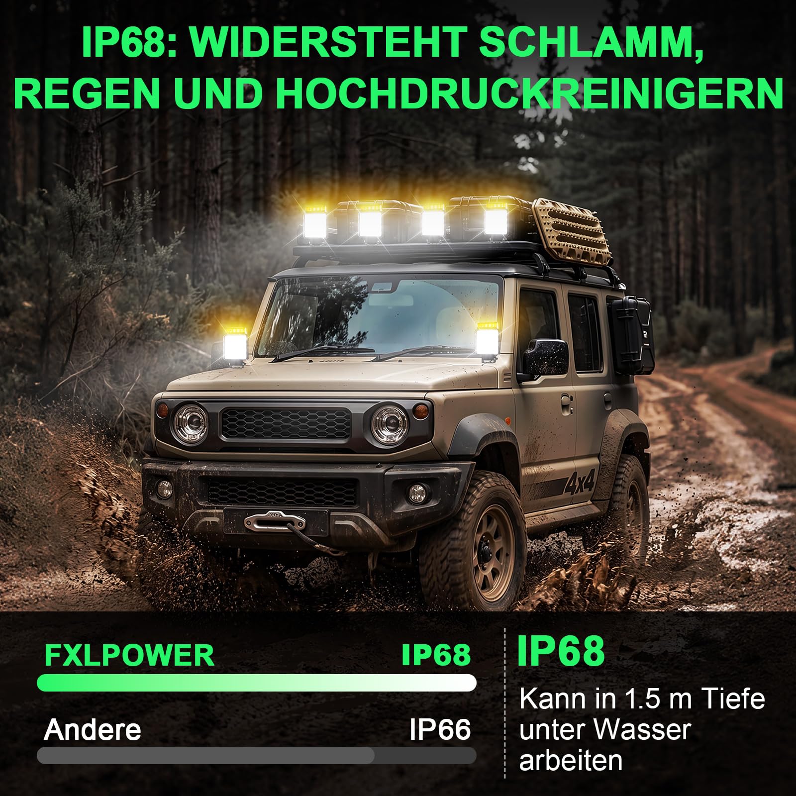 2x LED Arbeitsscheinwerfer mit Warnlicht Gelb (10 Blitzmodi & Memory), 18W 12V 24V Zusatzscheinwerfer Traktor, LKW & Bagger, IP68 Wasserdicht, 2-in-1 Rückfahrscheinwerfer & Blitzleuchte