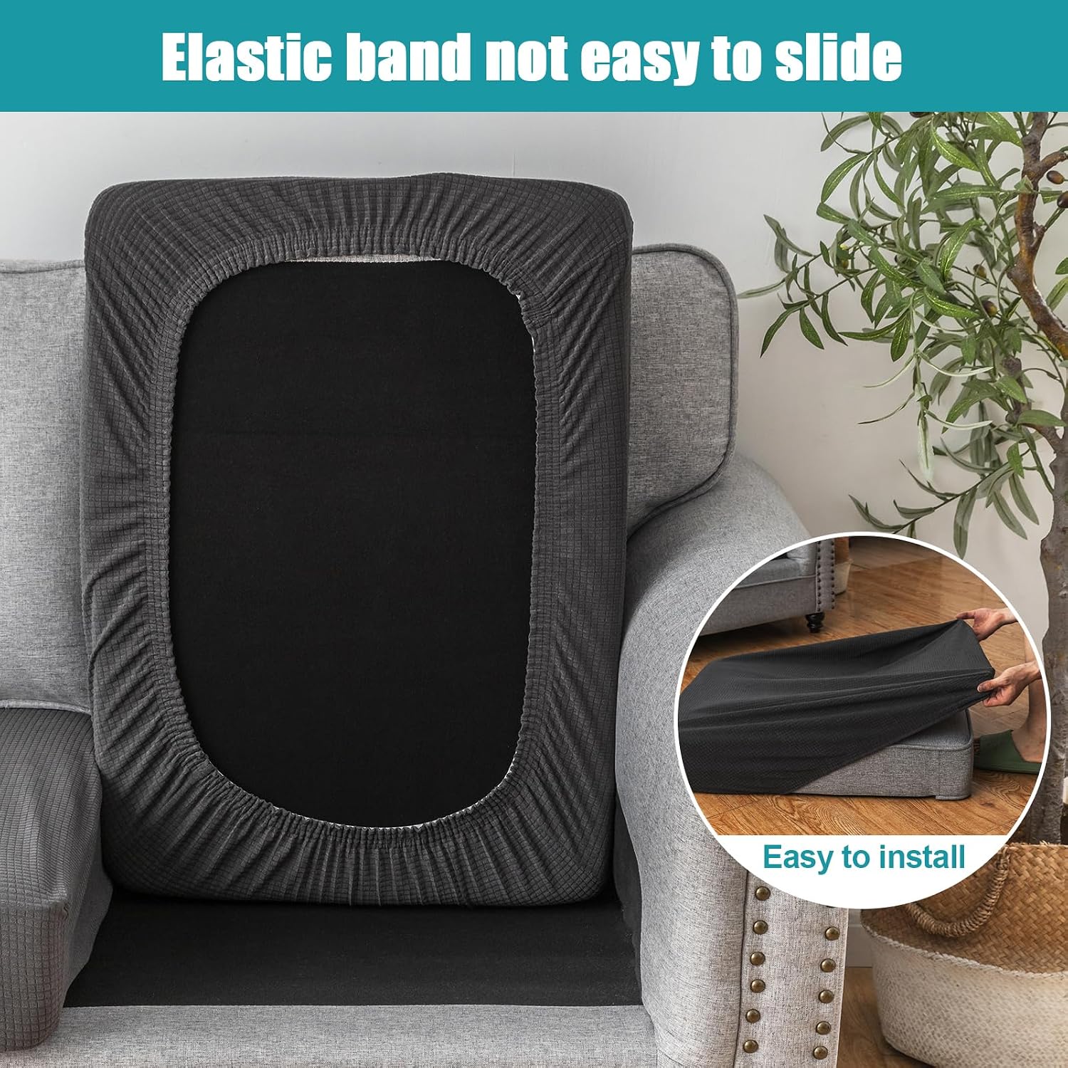 LiveGo Patio Sofa Cushion Cover Outdoor Waterproof Cushion Cover Replacement Patio Furniture Cushions Couch Slipcovers Chair Seat Cover Soft Flexibility Protector (6, Black)