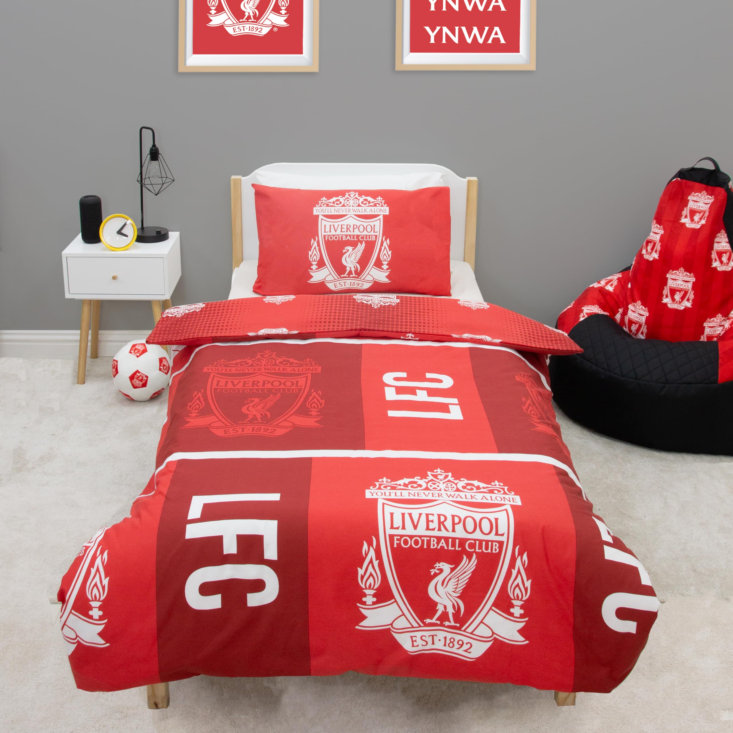 Liverpool FC Offizielles Einzelbettwäsche-Set, Design „Crunch“ | Rotes, beidseitig wendbares Fußball-Bettwäsche-Set mit passendem Kissenbezug | Offizielles Merchandise | Polycotton