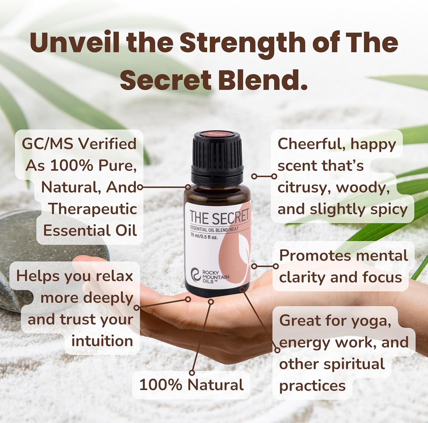 Rocky Mountain Oils The Secret Essential Oil Blend - Aromatherapy Essential Oils for Diffuser, Topical, and Home - Mental Focus Essential Oil, Mood Boost - 15ml