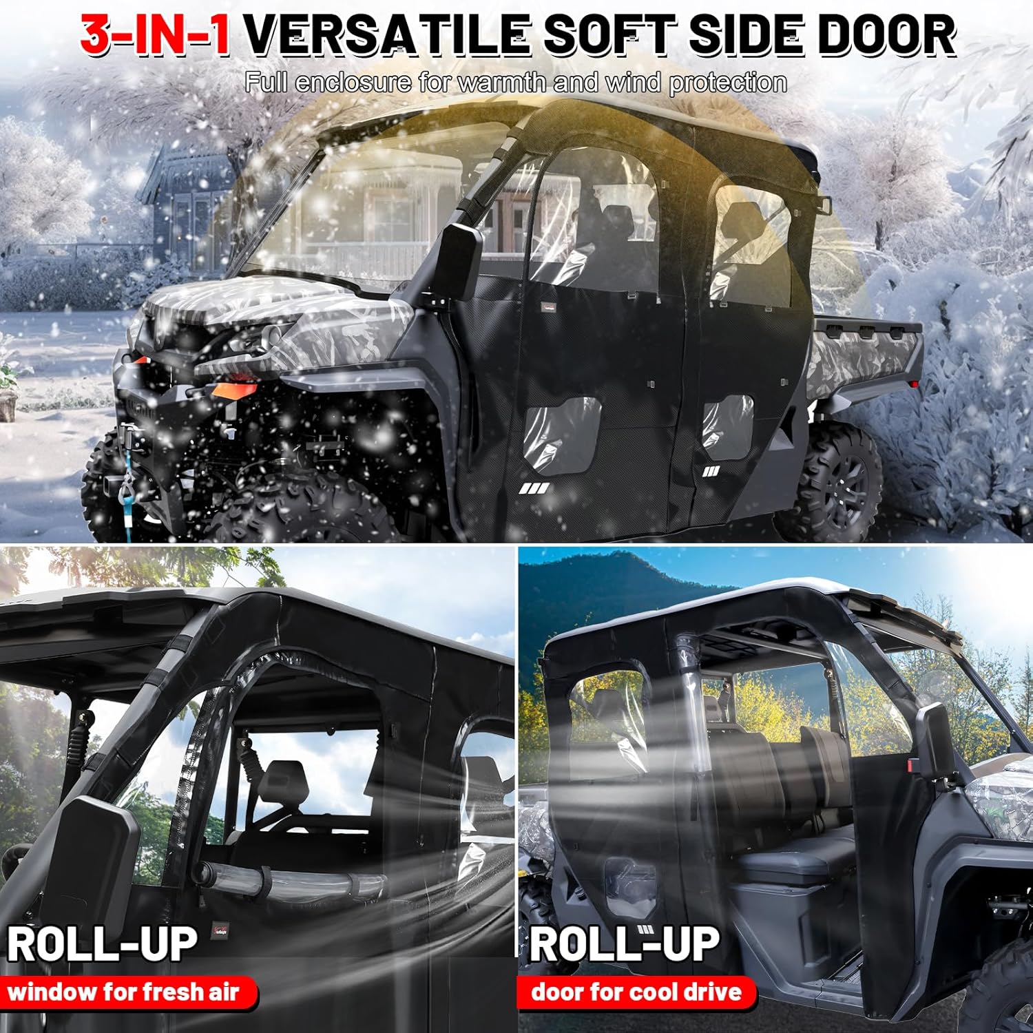 StarknightMT UForce 1000 XL Cab Enclosure with Zipper - Waterproof UTV Soft Side Doors Compatible with CFMOTO UForce 1000 XL 2022-2025, Windproof Dust Protection