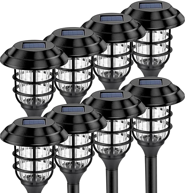GIGALUMI 8 Pack Solar Pathway Lights Outdoor, Solar Powered Garden Lights, Waterproof Led Path Lights for Patio, Lawn, Yard and Landscape-(Cold White)
