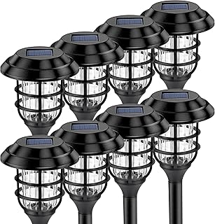 GIGALUMI Solar Pathway Lights Outdoor, 8 Pack Bright Solar Lights, Yard Lights Outdoor Solar Powered, Waterproof AUTO ON/Off Solar Garden Lights for Pathway, Landscape, Walkway, Driveway (Cold White)