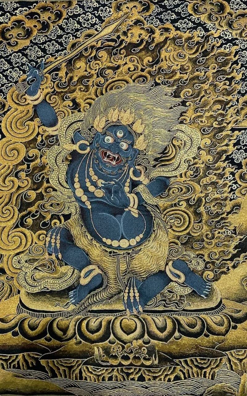 RFDRR Thangka Silk Embroidey Tibetan Thangka Buddhism Tapestry Mahakala Wrathful Deity Fengshui Wall Hanging for Home Decor Tapestry Meditation