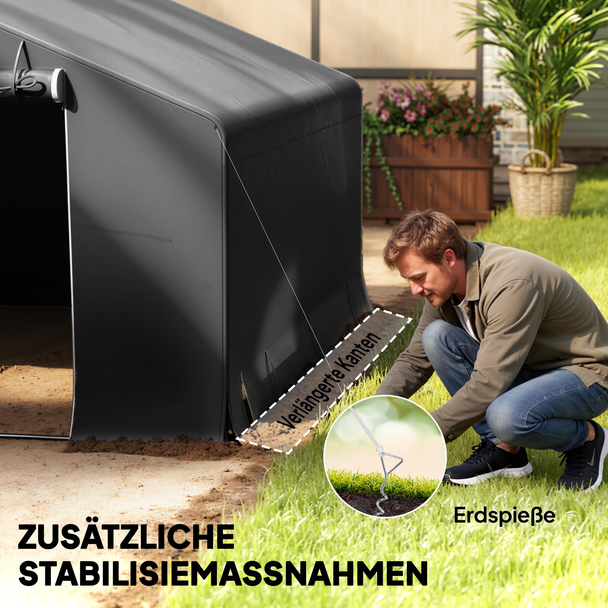Outsunny Cobertizo portátil 10'x10' Impermeable Tienda Bici Gris Oscuro | Puerta enrollable cremallera, marco acero galvanizado reforzado, cobertizo exterior para bici, moto, herramientas