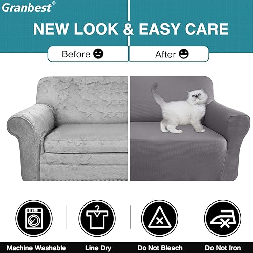 Miniatura 5 de Granbest Stretch Loveseat Cover Couch Cover for 2 Cushion Couch Stylish Jacquard Waffle Loveseat Slipcover Sofa Cover for Dog Pet Furniture