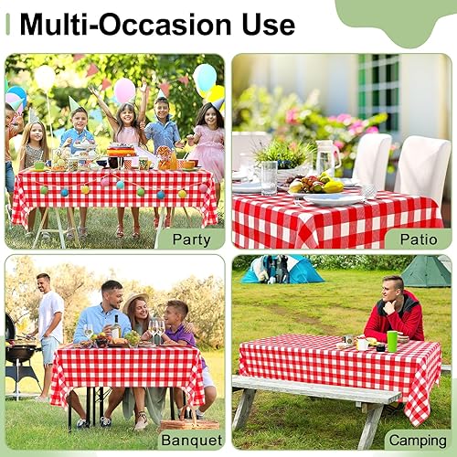Miniatura 7 de misaya Paquete de 4 manteles desechables de búfalo, mantel de plástico impermeable de 54 x 108 pulgadas, manteles rectangulares a cuadros rojos y