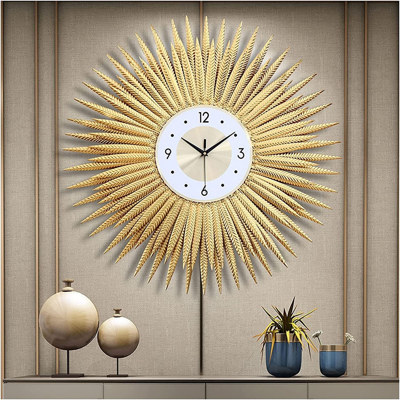 SaryEdge Wall Clock Art Simple Wall Clock Large Modern 3D Art Metal Decor Wall Clocks, Silent Non-Ticking Quartz Wall Watches, for Bedroom Living Room Office Kitchen,Gold,70Cm Wal-G,Gold-70cm