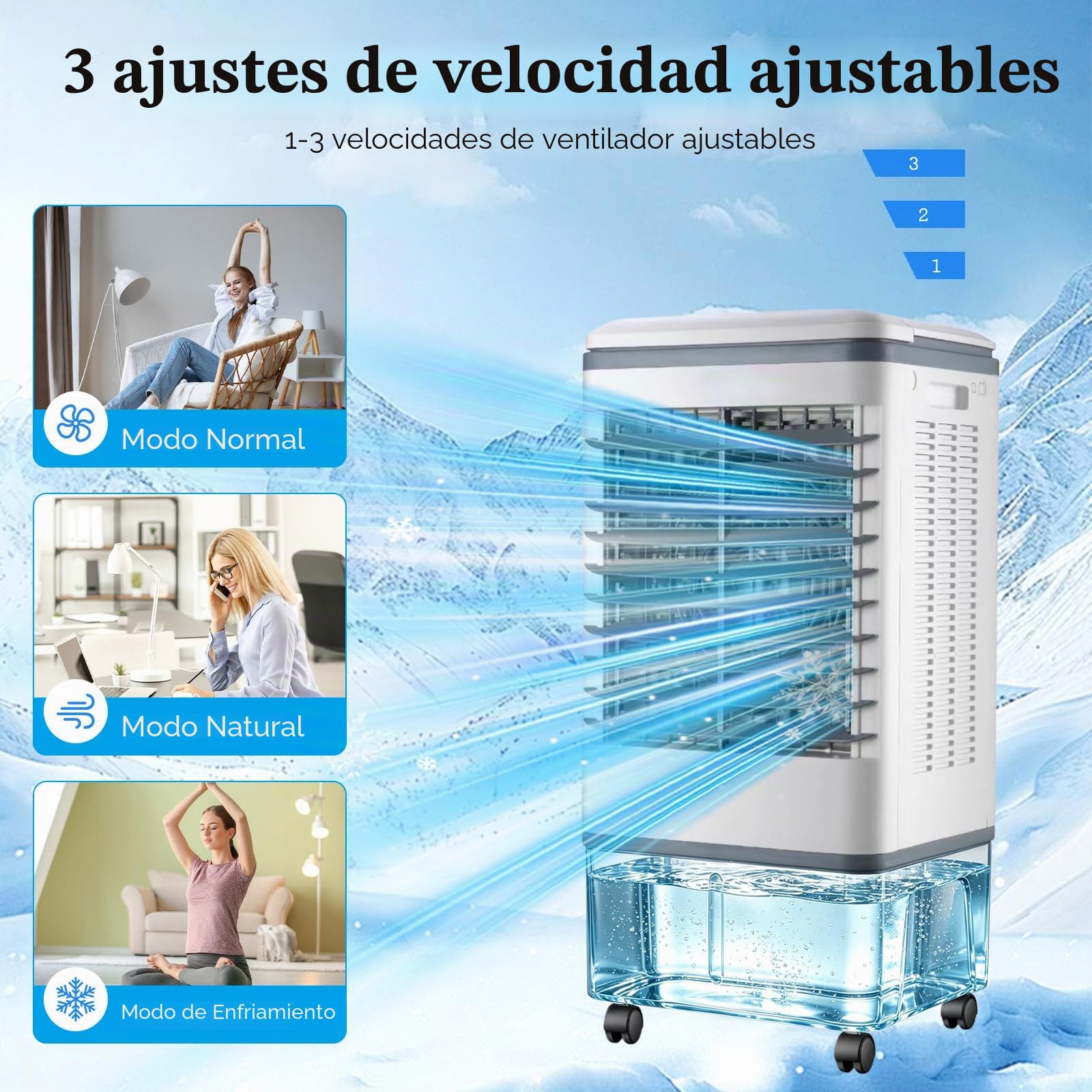 Climatizador Evaporativo 20L con Mando a Distancia y Bloques de Hielo, Ventilador de Agua Portátil, Oscilación de 90°, Temporizador, Enfriador de Aire de Alto Rendimiento para el Hogar