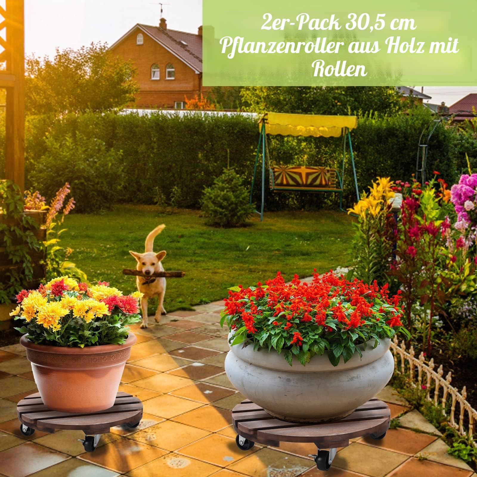 HOHY 2X Pflanzenroller, 30cm Rund Rollbrett Pflanzen 100 Kg Tragkraft, Pflanzenroller Outdoor, Blumentopf Untersetzer mit Rollen
