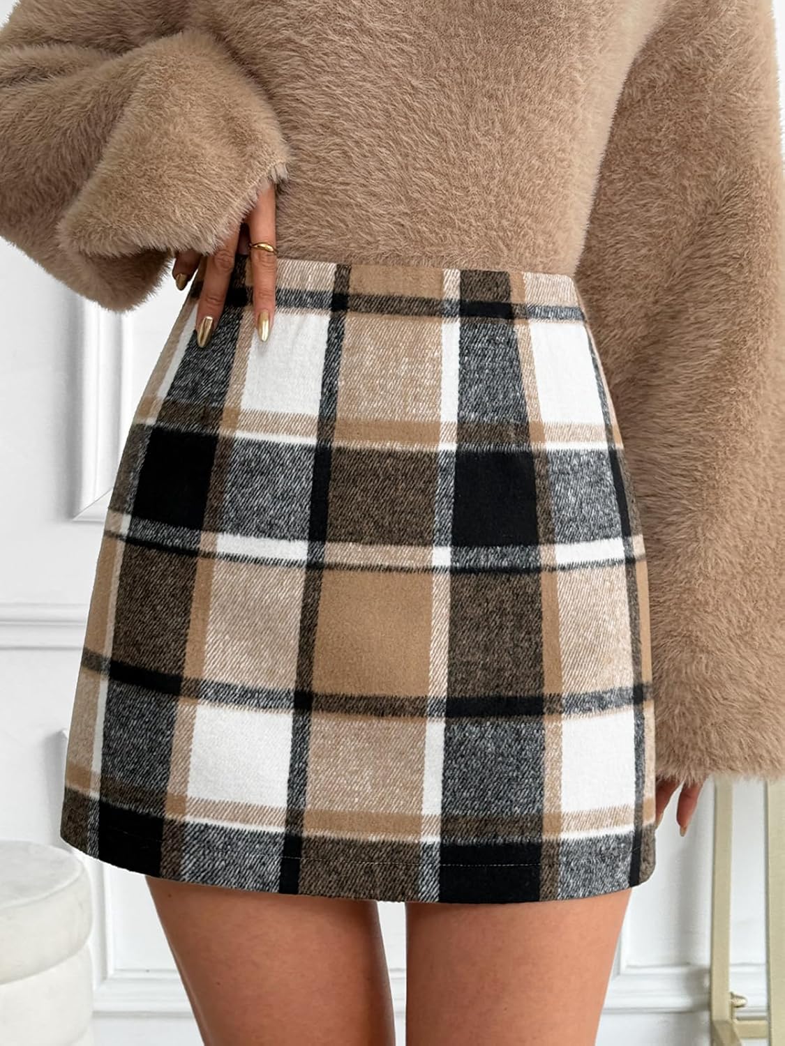 LILLUSORY Womens Plaid Skirt Fall High Waist Flannel Mini Checkered Skirts Winter Corduroy Sweater Dress 2026 - Image 3
