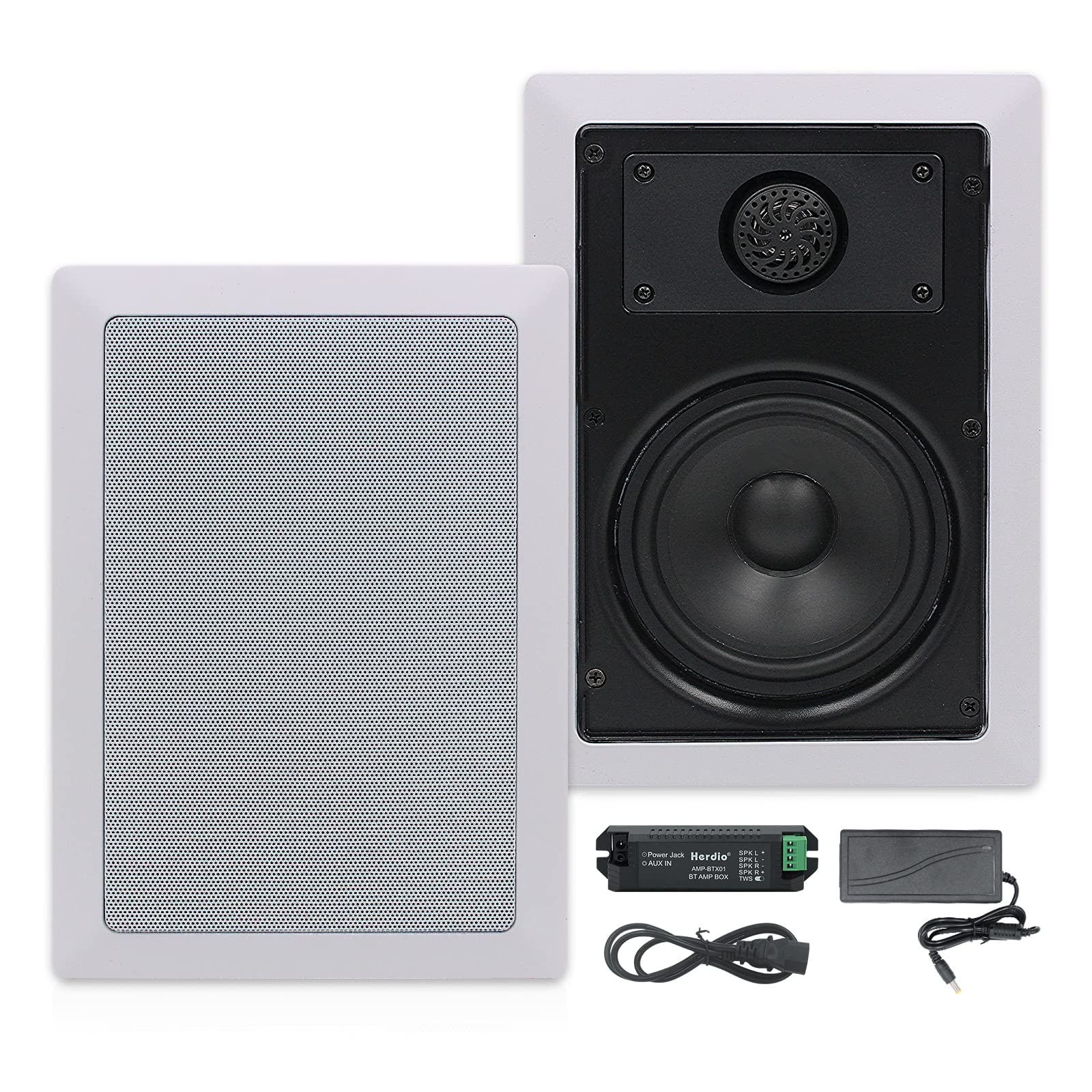 Herdio 5.25 Inch Bluetooth in Wall Speakers, 2-Way 200W Flush Mount Ceiling Speakers for Home Indoor Kitchen Covered Porches (Pair, White)