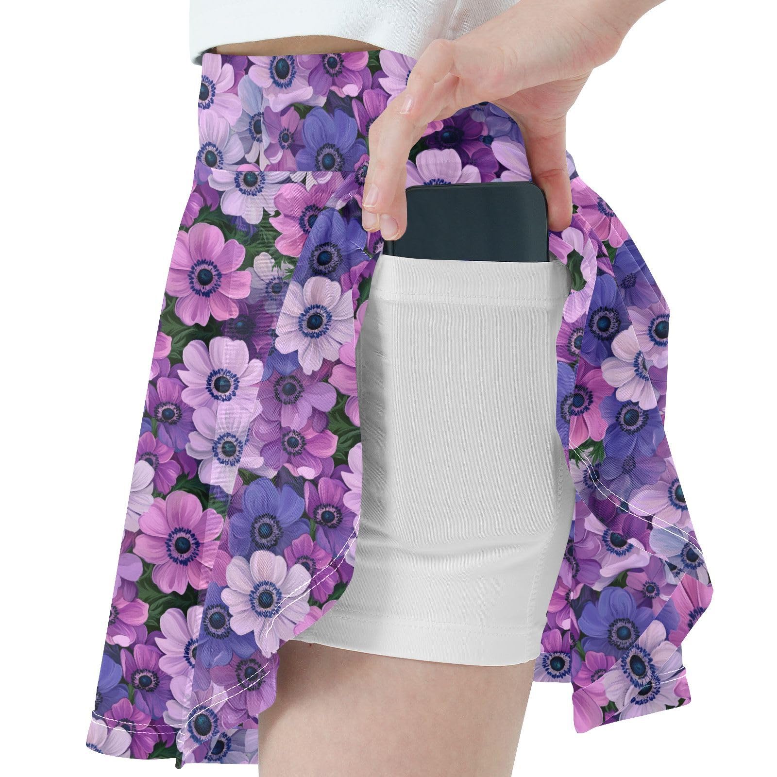 JUNZAN Flowers in Blue Flowy Girls Athletic Skirt with Shorts Pleated Skirt for Kids with Pockets Skort for Little Girl