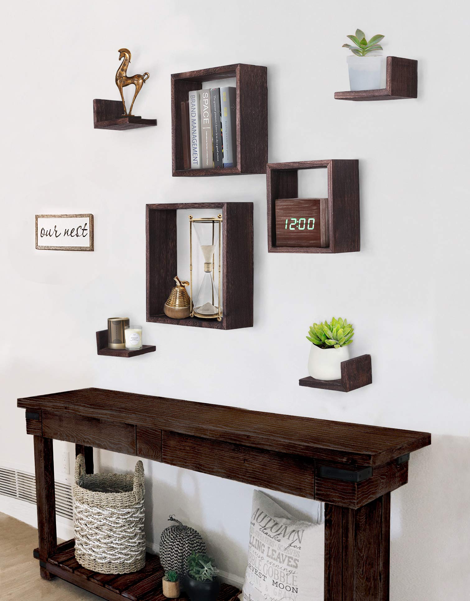 Rustic Wall Mounted Square Shaped Floating Shelves Set of 7 3