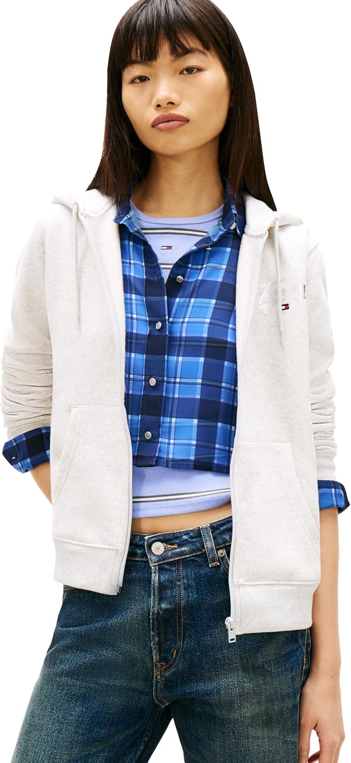 Tommy Jeans womens Medium Weight Zip Up Hoodie With Printed Logo and Drawstring
