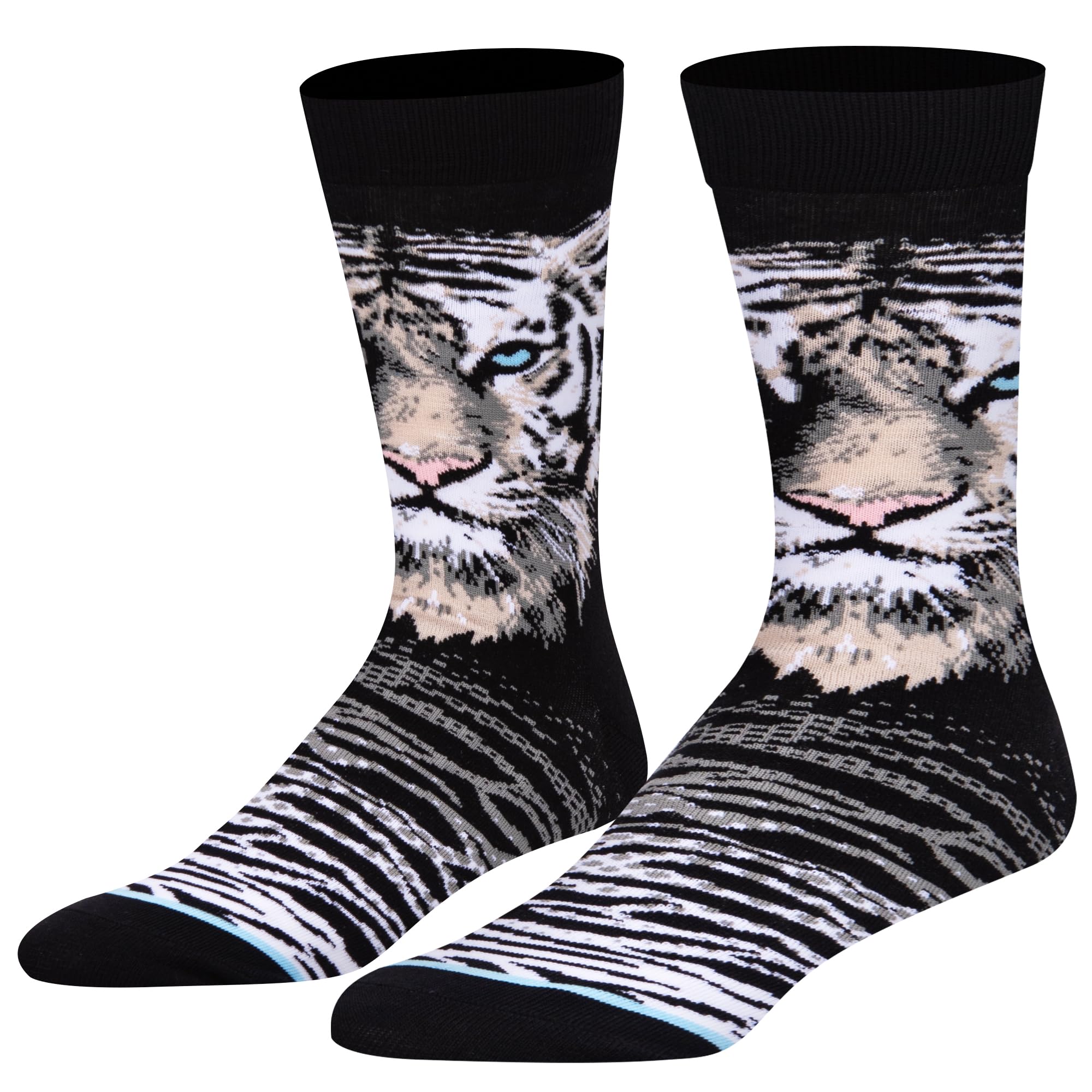 Odd Sox, Men's Funny Designer Novelty Socks, White Bengal Crew, Large Adult