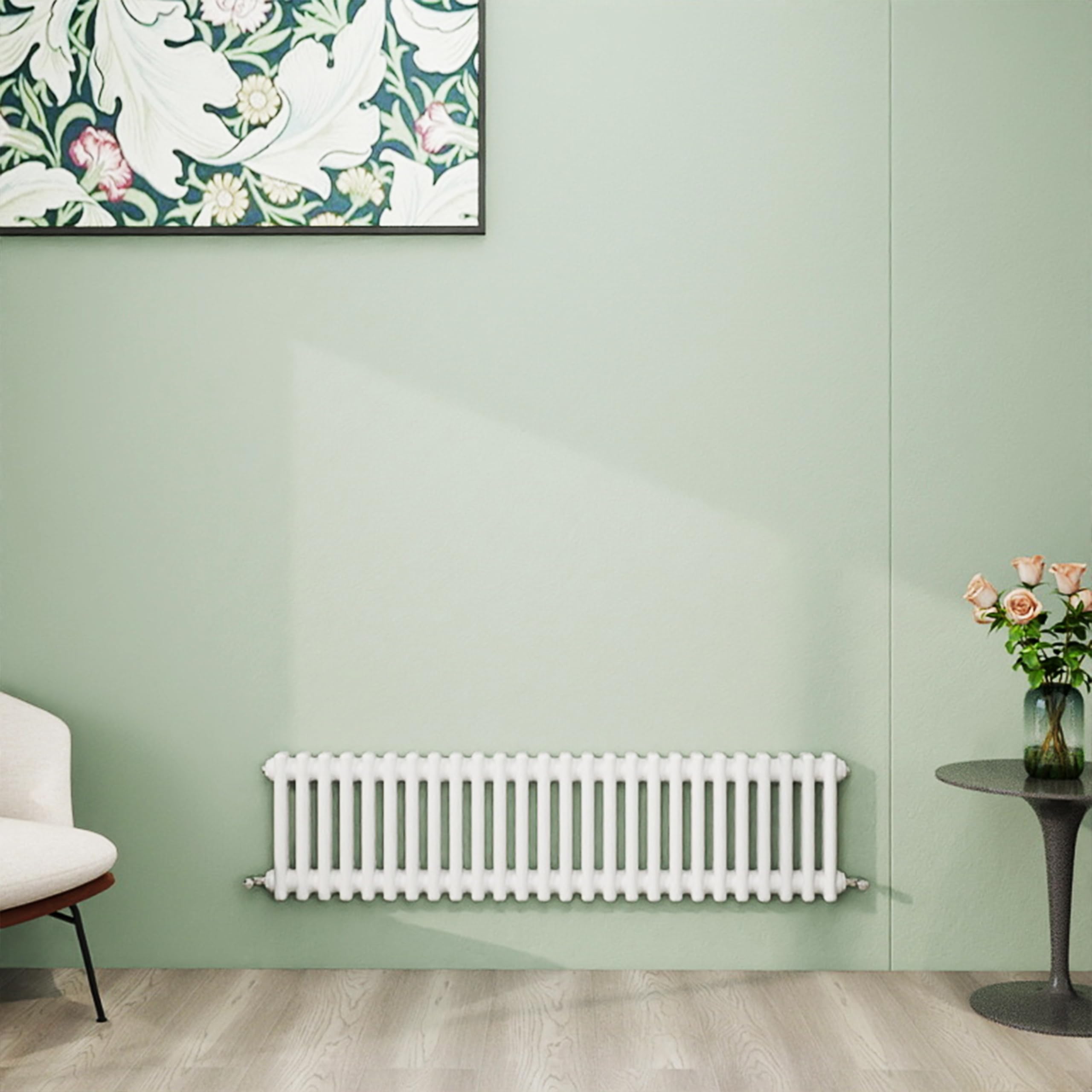 Simple Bathroom Column Radiators White 300×1190mm Horizontal Double Traditional Cast Iron Style Interior Designer Radiator