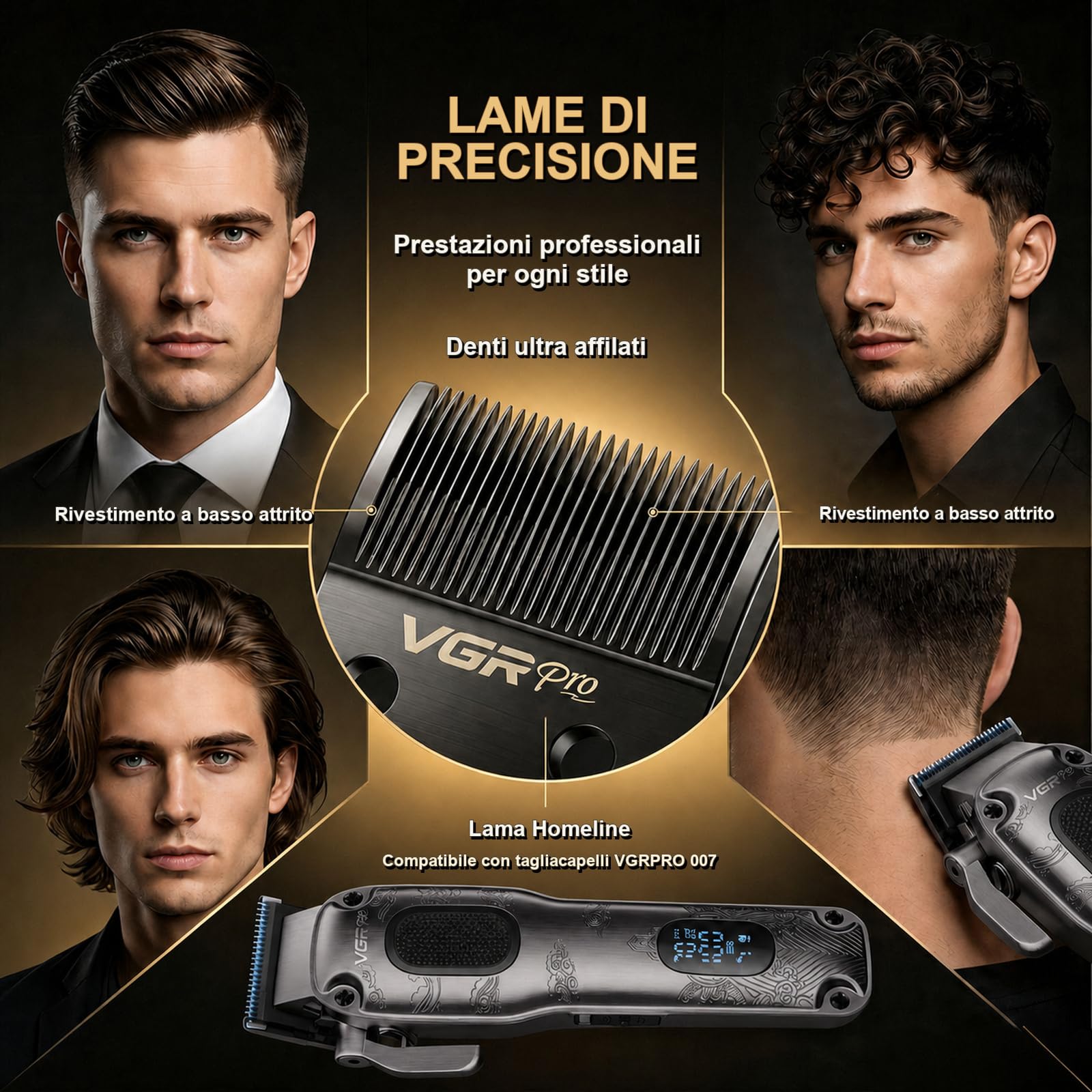 VGRPRO Professioneller Haarschneider und Trimmer für Herren im Bundle mit Ersatzklingenset, 7000 U/min Barber Grooming Kit für Haarschnitte, Barttrimmen, Zuhause und Salon