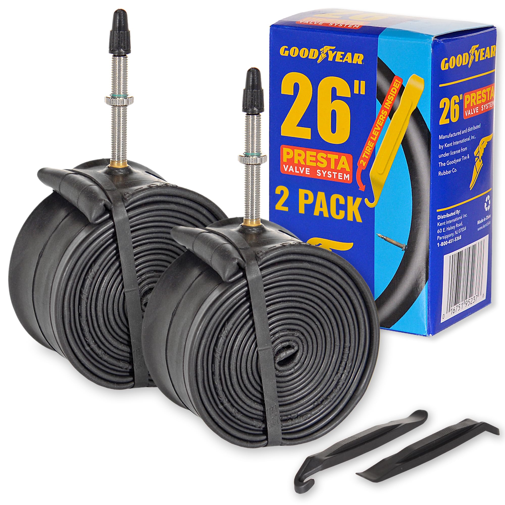 Goodyear Lot de 2 chambres à air de vélo avec valve Presta 48 mm avec caoutchouc butyle