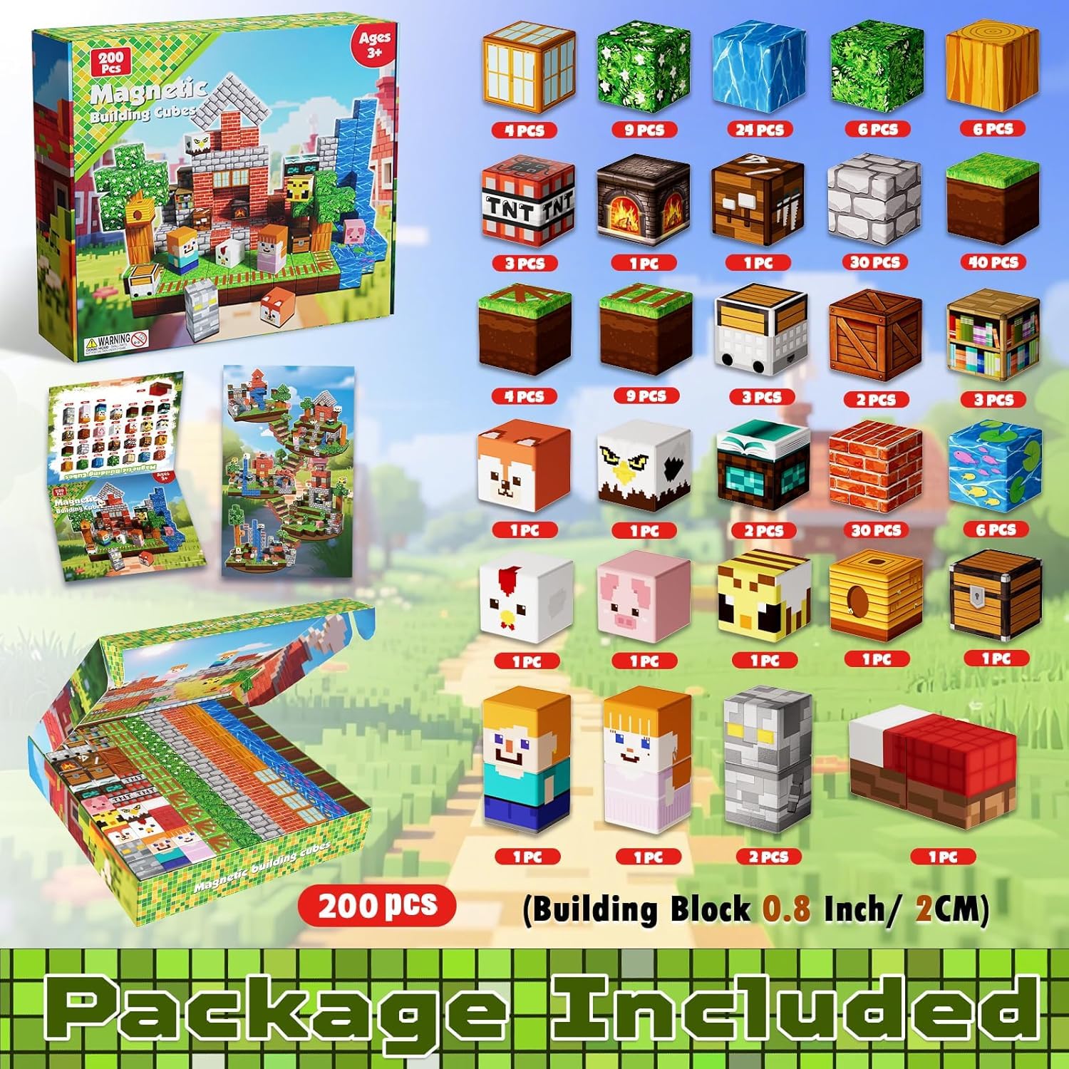Goody King Costruzioni Magnetiche per Bambini 200 Pezzi - Blocchi Magnetici con Tema Prateria - Animali e fiumi - Magnetic Building Blocks Giocattoli Montessori - Regali STEM per bambini 3-9 Anni