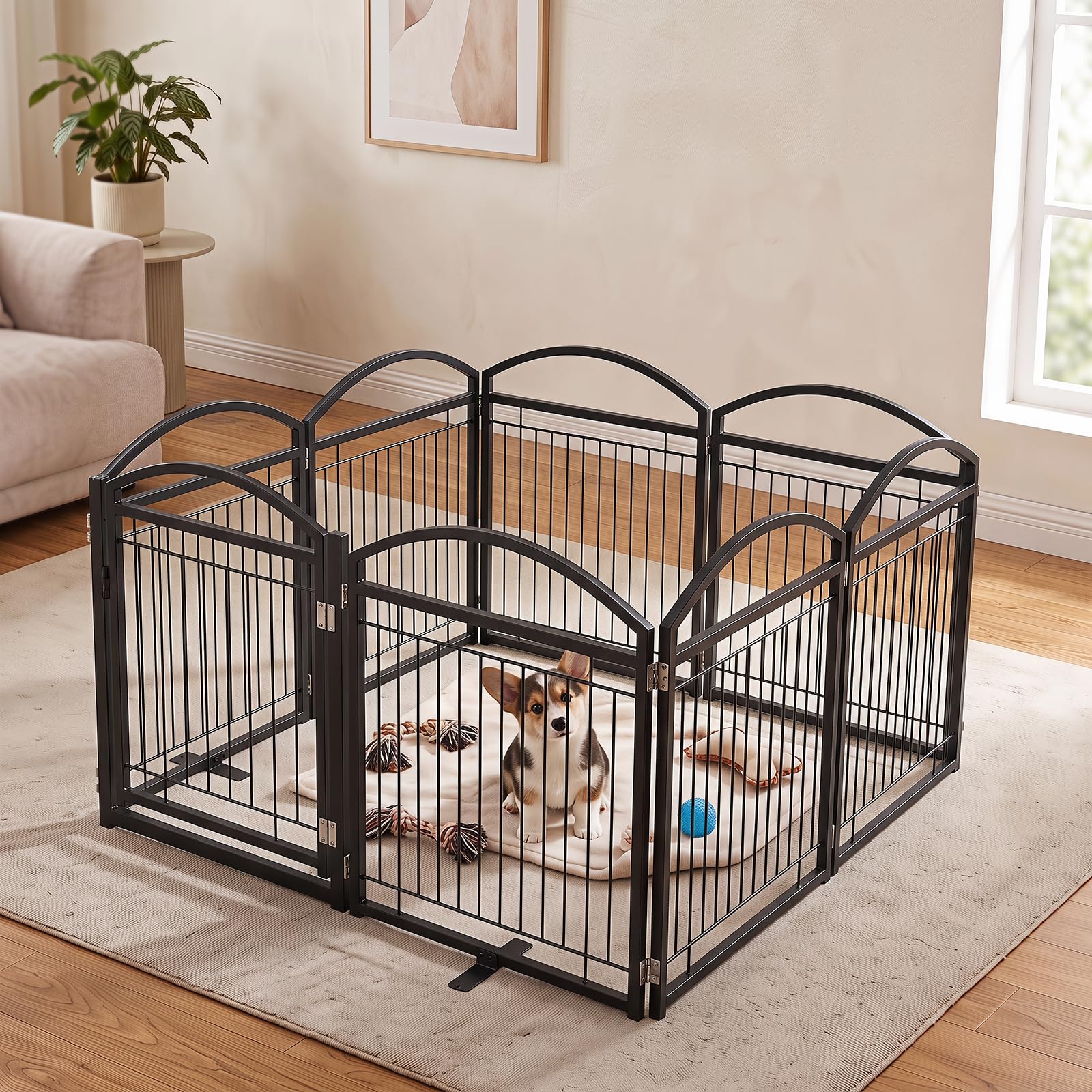 COSTWAY Recinto Pieghevole per Cani a 8 Pannelli, 480 x 81 cm (Nero)