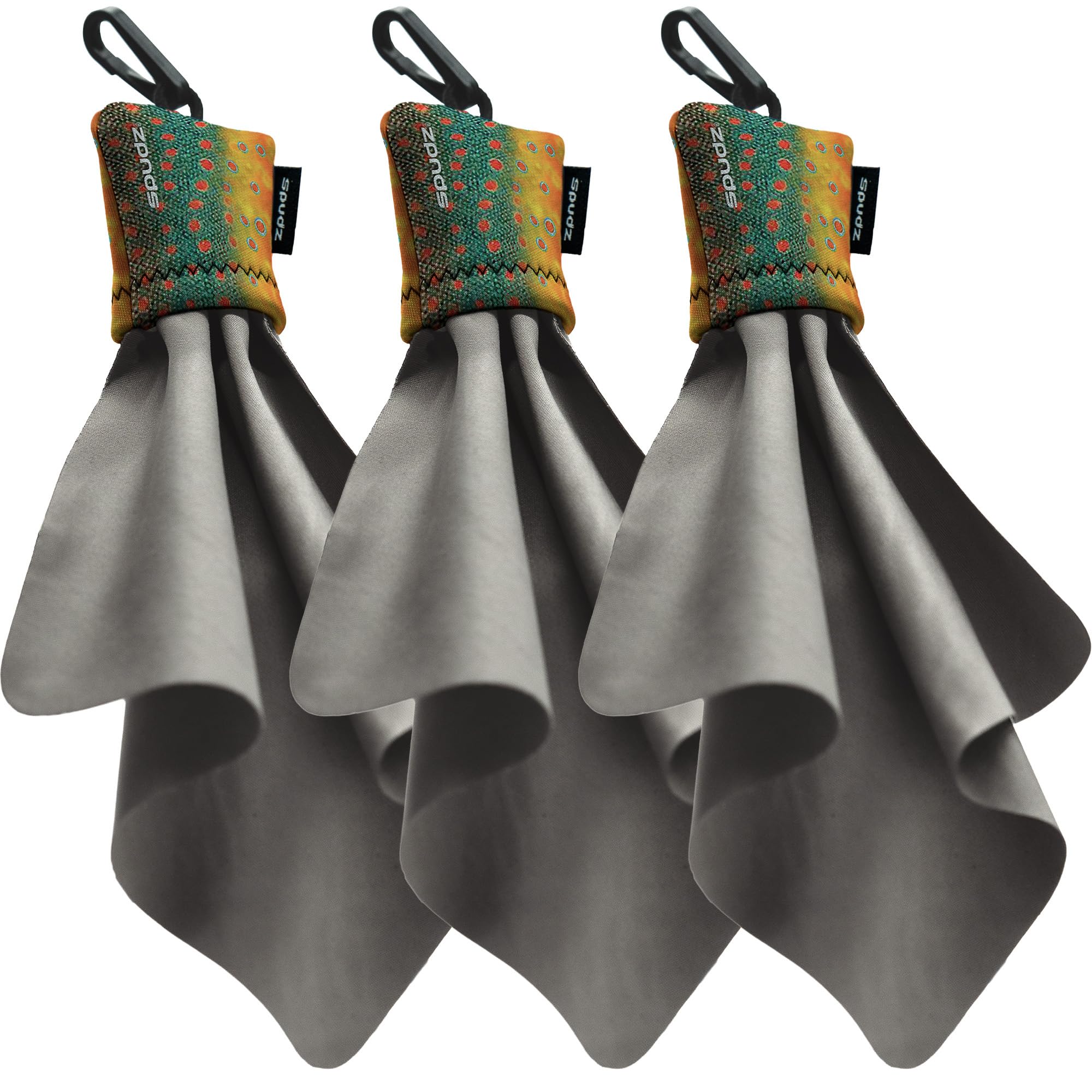 SPUDZ Ultra Microfiber Lens Cleaner with Closeable Bottom – Clip-On Pouch, Washable – for Binoculars, Scopes, Glasses, Screens | Ultra Brookie, 6 x 6 Inch (3-Pack)