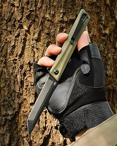Miniatura 3 de Cuchillo táctico de bolsillo GD22K, Flipper Open D2 de acero Tanto plegable con mango G10 duradero, cuchillo EDC para hombres y mujeres, cuchillos