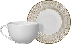 Conjunto Alleanza de 6 Xicaras Chá c/pires Plissan Dourado
