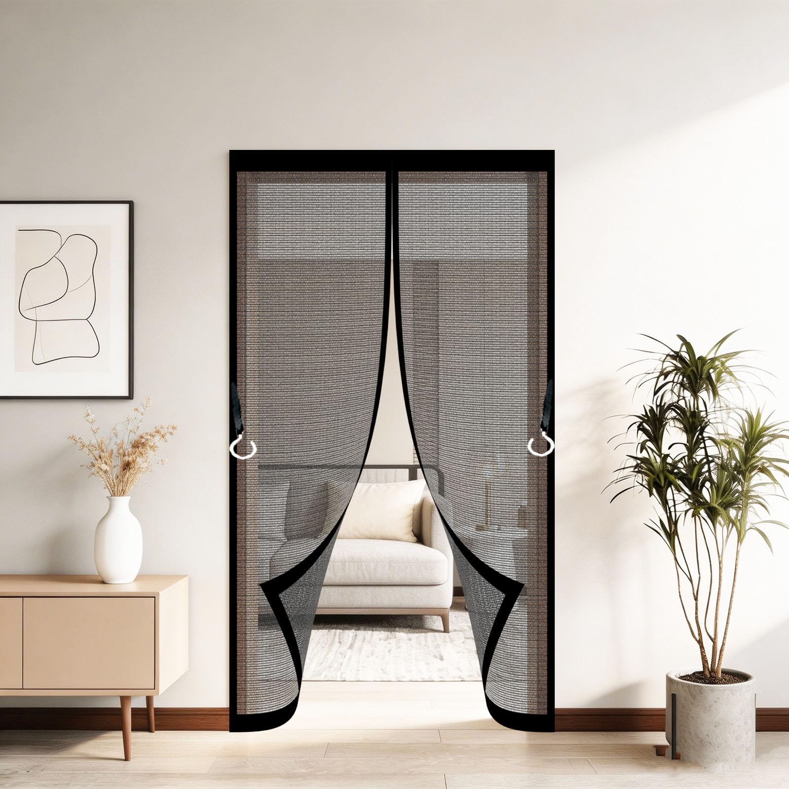 Door Fly Screen 215 x 120 cm Frame Hook & Loop Keep Bugs Out Lets Fresh Air in No Gap Magnetic Fly Screen for Doors for Patio Doors Balcony Sliding Door, Black