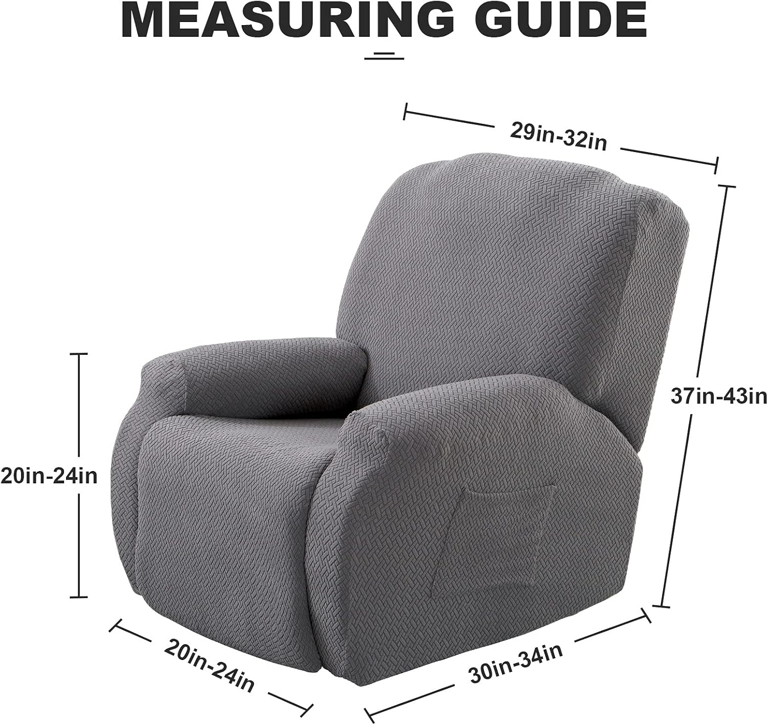 cjc Recliner Sofa Slipcover, 4-Pieces High Stretch Reclining Chair Cover, Machine Washable Spandex Jacquard Recliner Chair Covers, Non-Slip Reclining Slipcovers Furniture Protectort (Silver Gray)